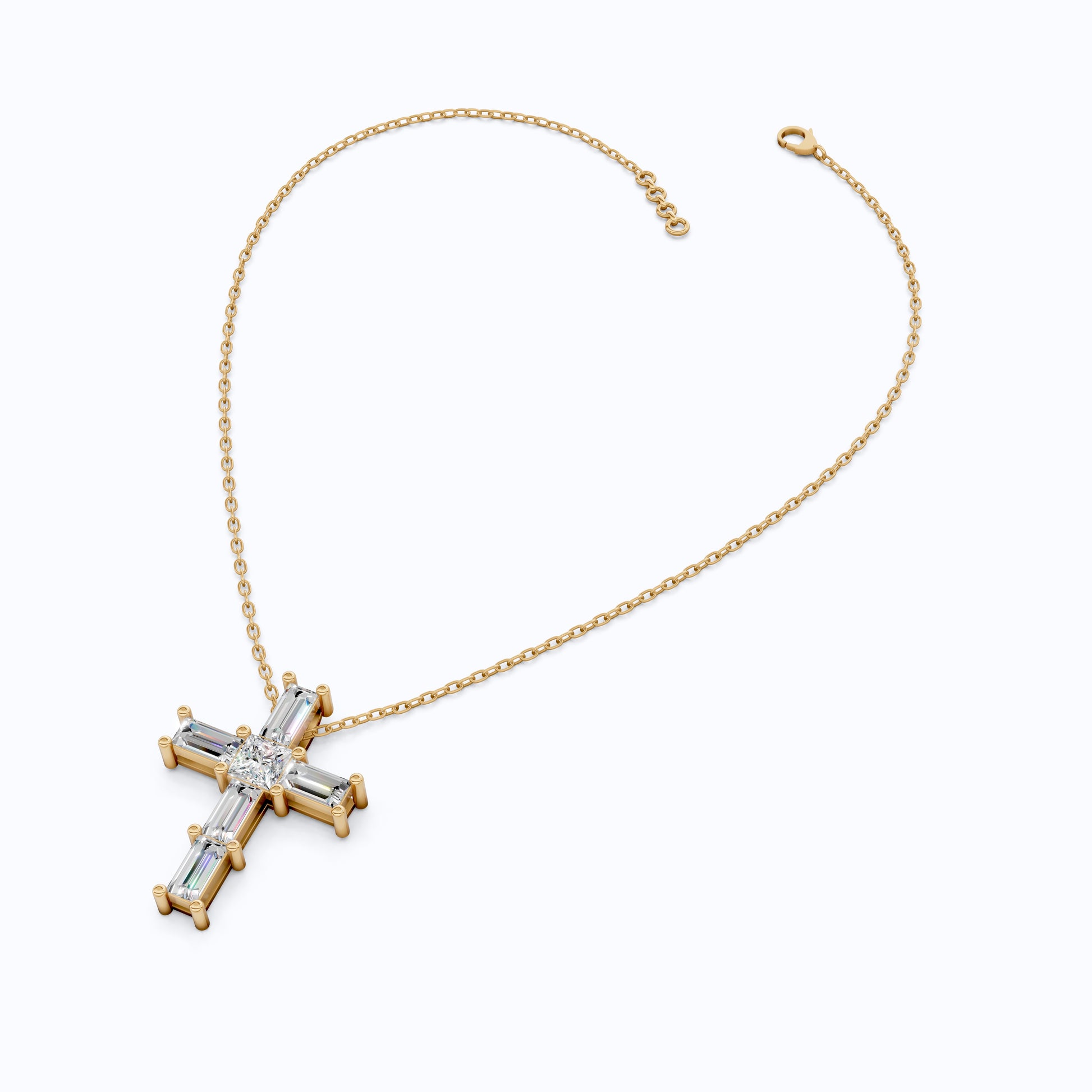 Elegant Baguette & Princess Cut Cross Modern Pendant in Lab Diamond 14k Solid Gold, Wedding Gift for Women, Jesus Cross Jewelry