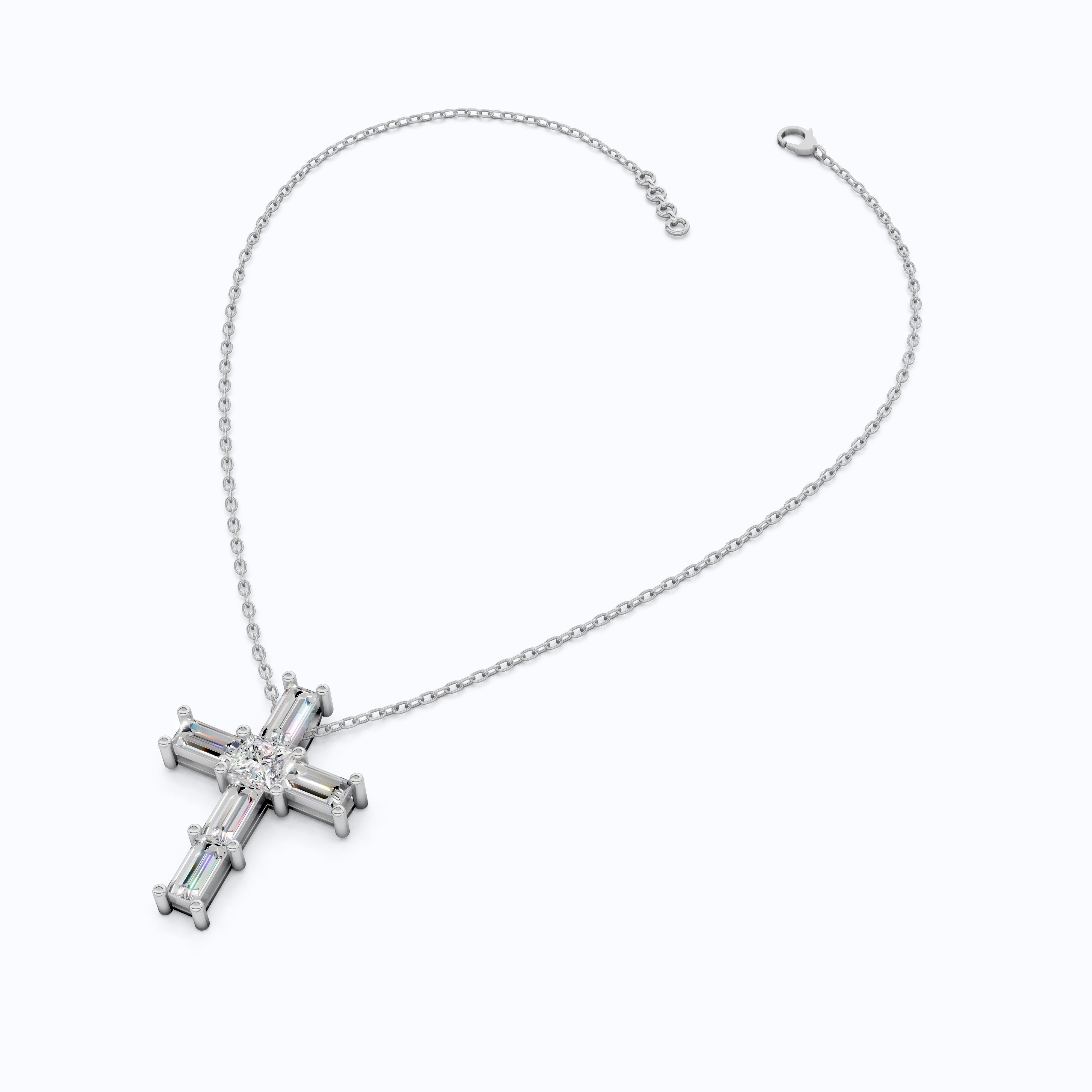 Elegant Baguette & Princess Cut Cross Modern Pendant in Lab Diamond 14k Solid Gold, Wedding Gift for Women, Jesus Cross Jewelry