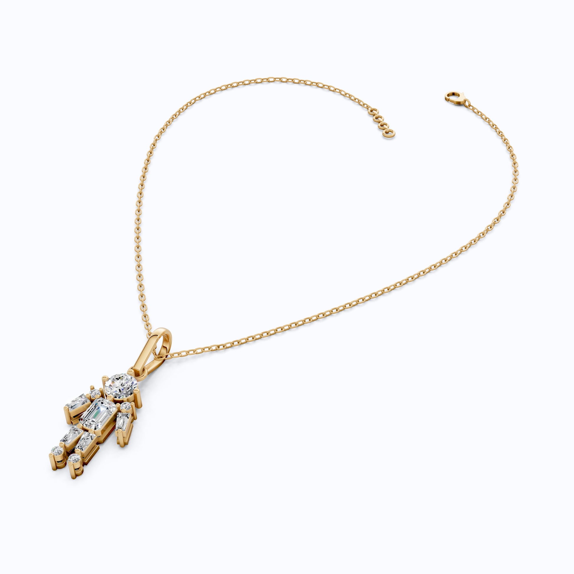 Emerald & Round Cut Boy Shape Pendant in Lab Grown Diamond 14k Solid Gold Necklace for Women