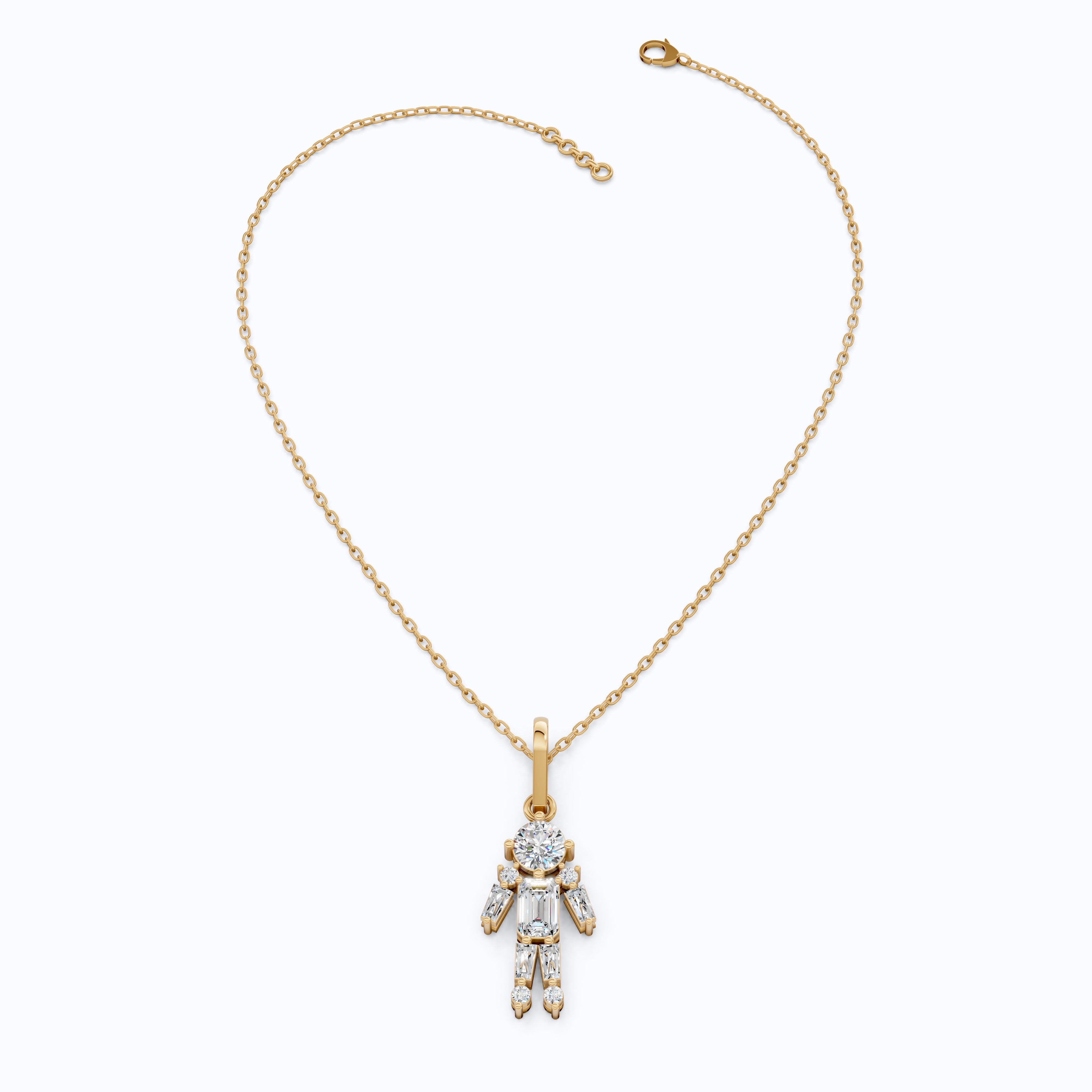 Emerald & Round Cut Boy Shape Pendant in Lab Grown Diamond 14k Solid Gold Necklace for Women
