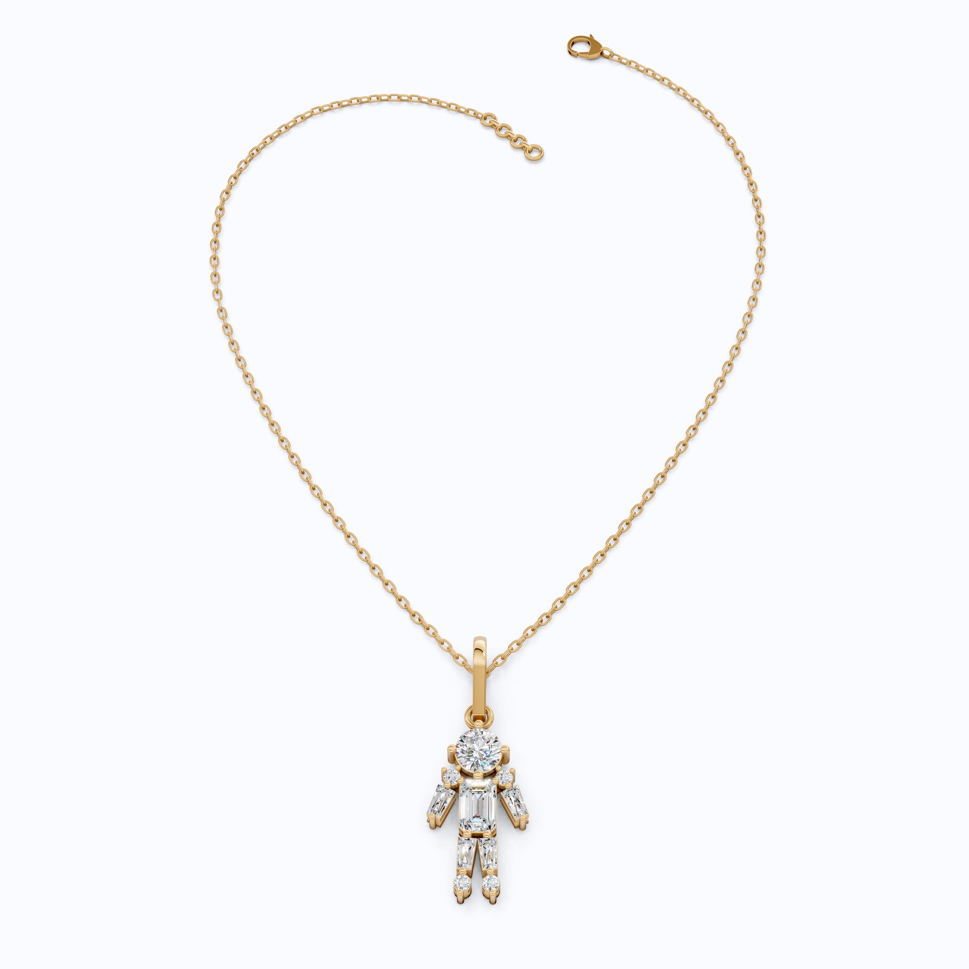 Emerald & Round Cut Boy Shape Pendant in Lab Grown Diamond 14k Solid Gold Necklace for Women