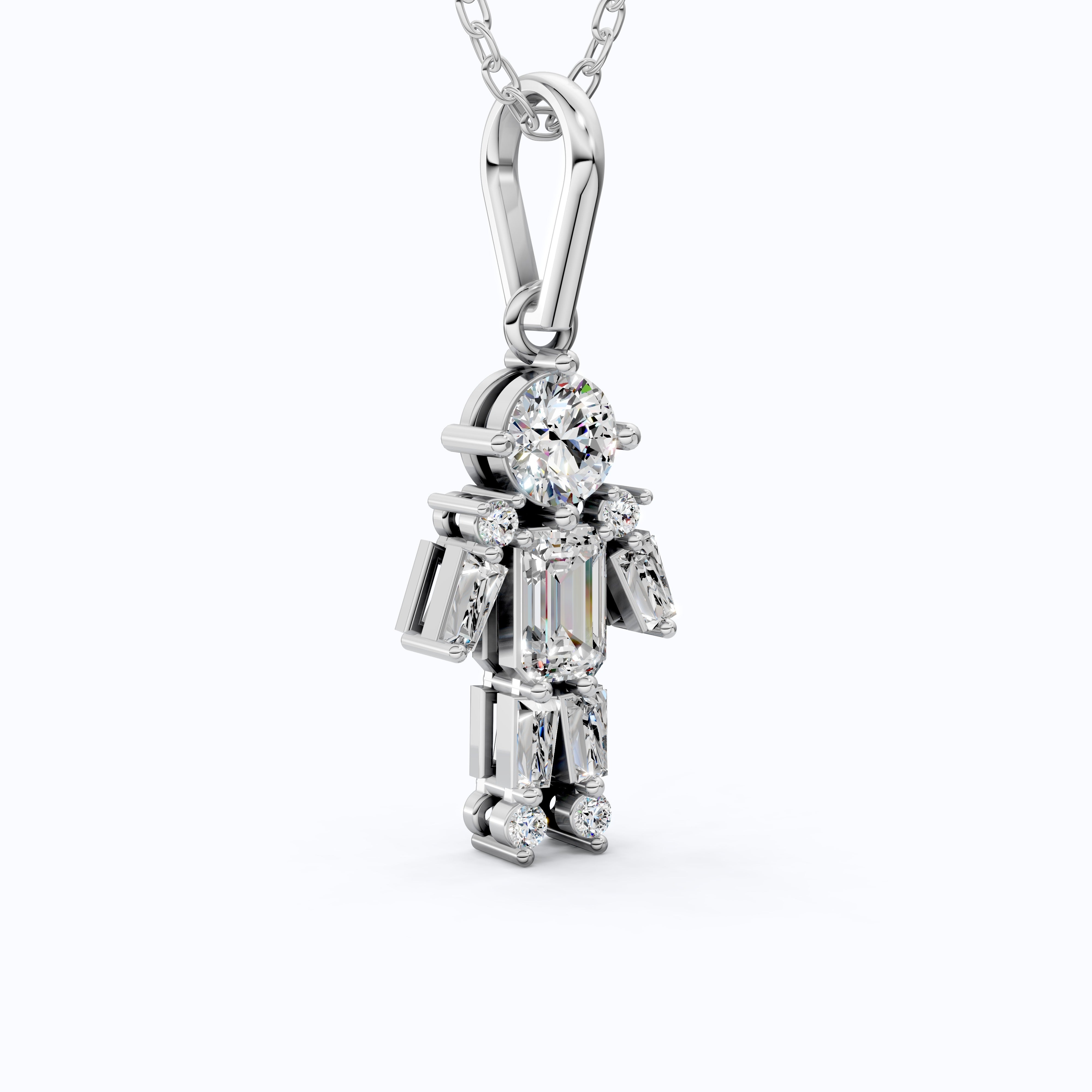 Emerald & Round Cut Boy Shape Pendant in Lab Grown Diamond 14k Solid Gold Necklace for Women
