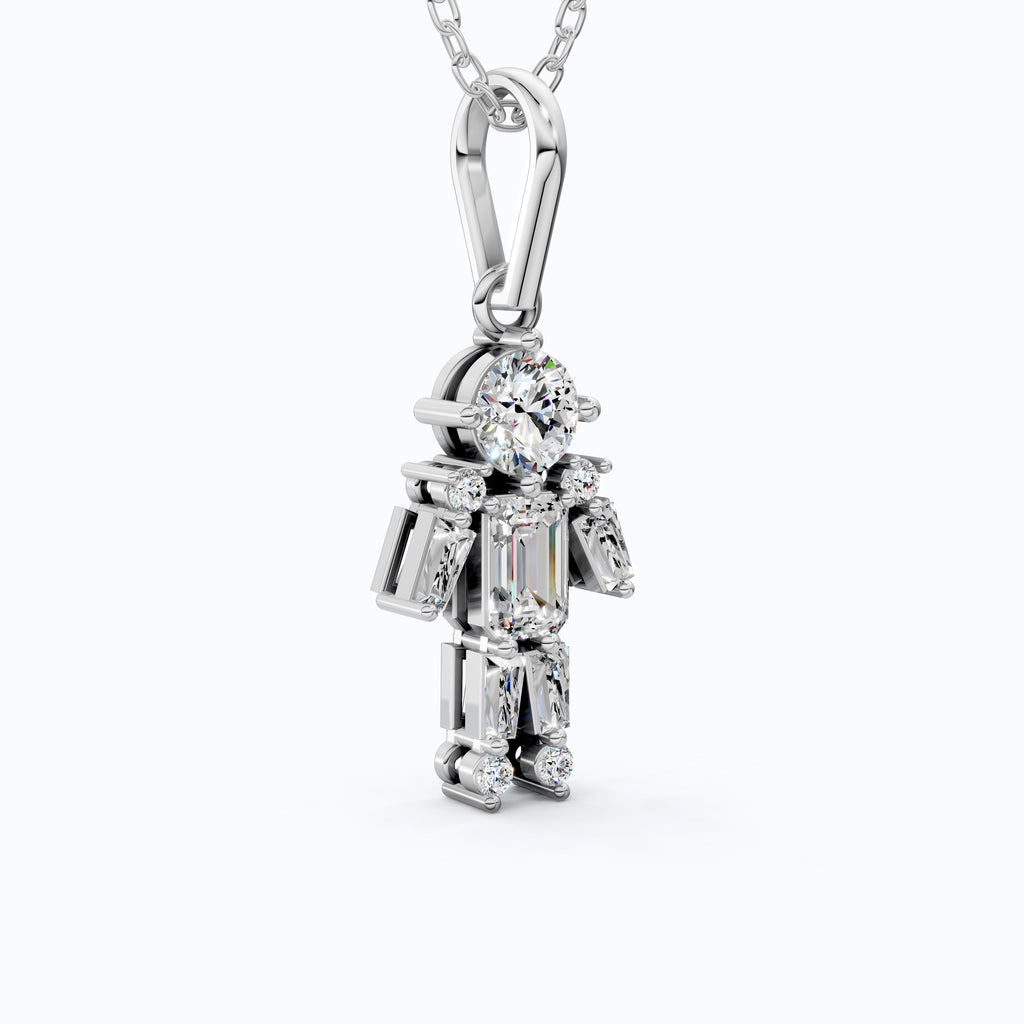 Emerald & Round Cut Boy Shape Pendant in Lab Grown Diamond 14k Solid Gold Necklace for Women