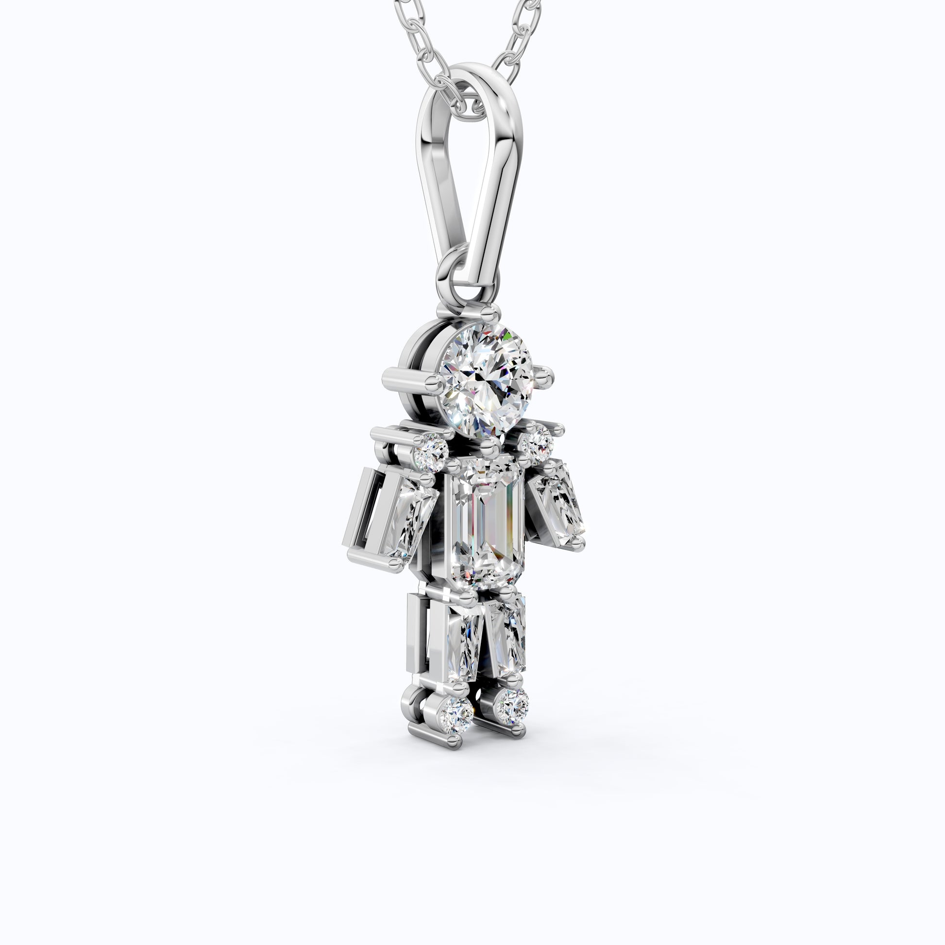 Emerald & Round Cut Boy Shape Pendant in Lab Grown Diamond 14k Solid Gold Necklace for Women