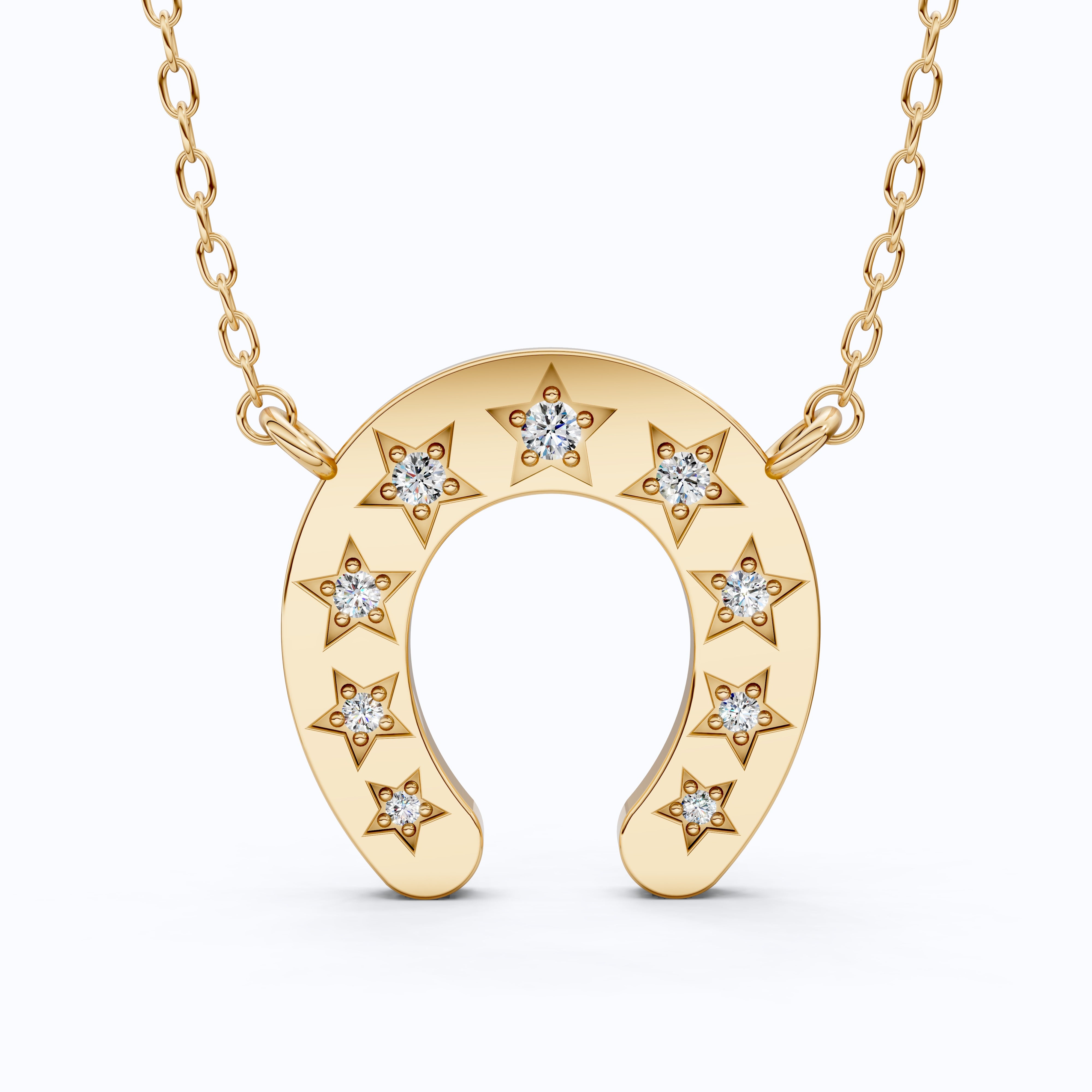 Star-Set Horseshoe Charm Lucky Pendant in Lab Diamond – 14k Solid Gold, 0.16 TCW Round Cut Lab Created Diamonds, Everyday Pendant Gift for Her