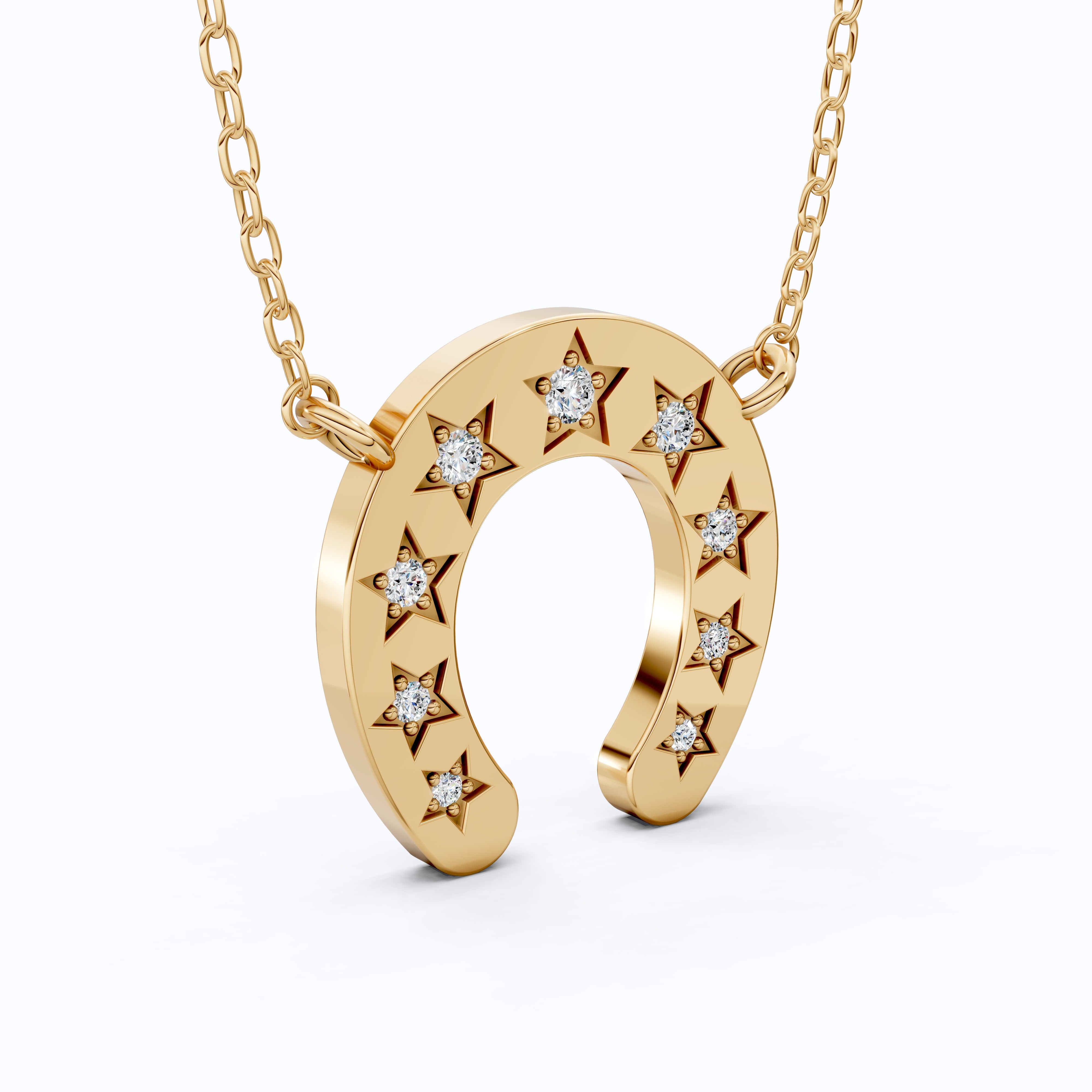 Star-Set Horseshoe Charm Lucky Pendant in Lab Diamond – 14k Solid Gold, 0.16 TCW Round Cut Lab Created Diamonds, Everyday Pendant Gift for Her