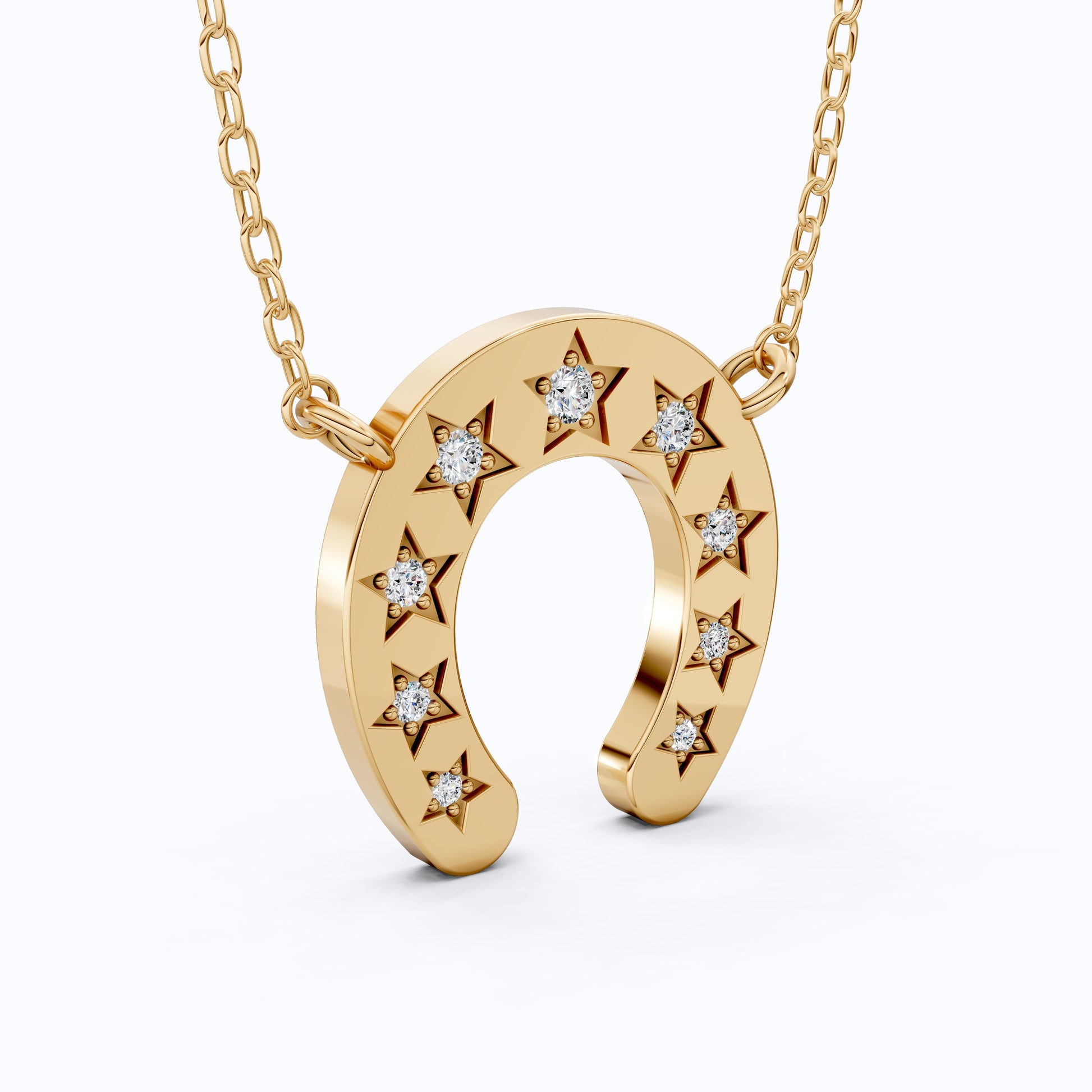 Star-Set Horseshoe Charm Lucky Pendant in Lab Diamond – 14k Solid Gold, 0.16 TCW Round Cut Lab Created Diamonds, Everyday Pendant Gift for Her
