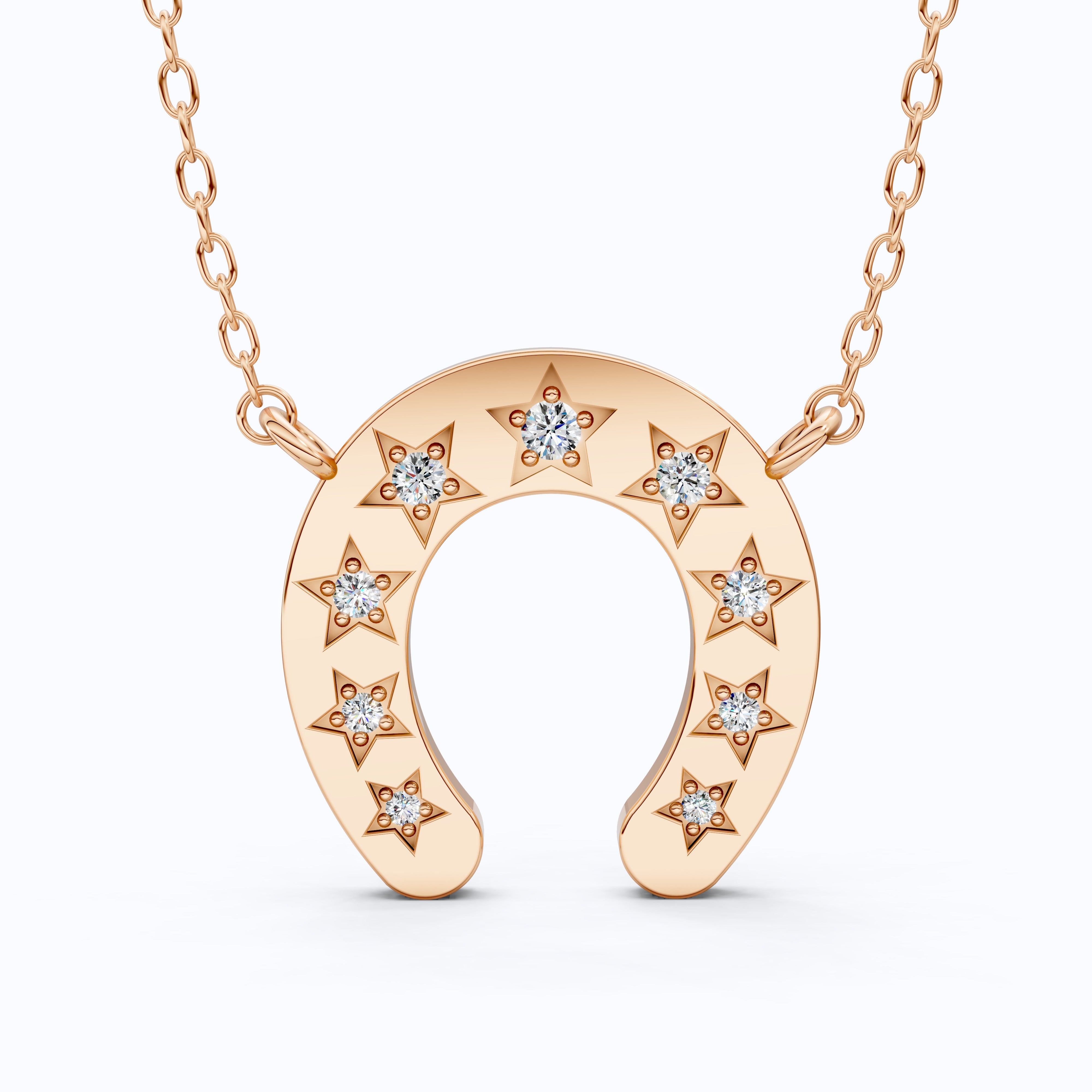Star-Set Horseshoe Charm Lucky Pendant in Lab Diamond – 14k Solid Gold, 0.16 TCW Round Cut Lab Created Diamonds, Everyday Pendant Gift for Her
