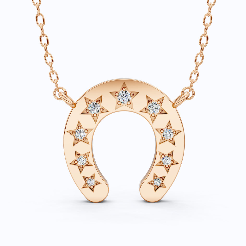 Star-Set Horseshoe Charm Lucky Pendant in Lab Diamond – 14k Solid Gold, 0.16 TCW Round Cut Lab Created Diamonds, Everyday Pendant Gift for Her