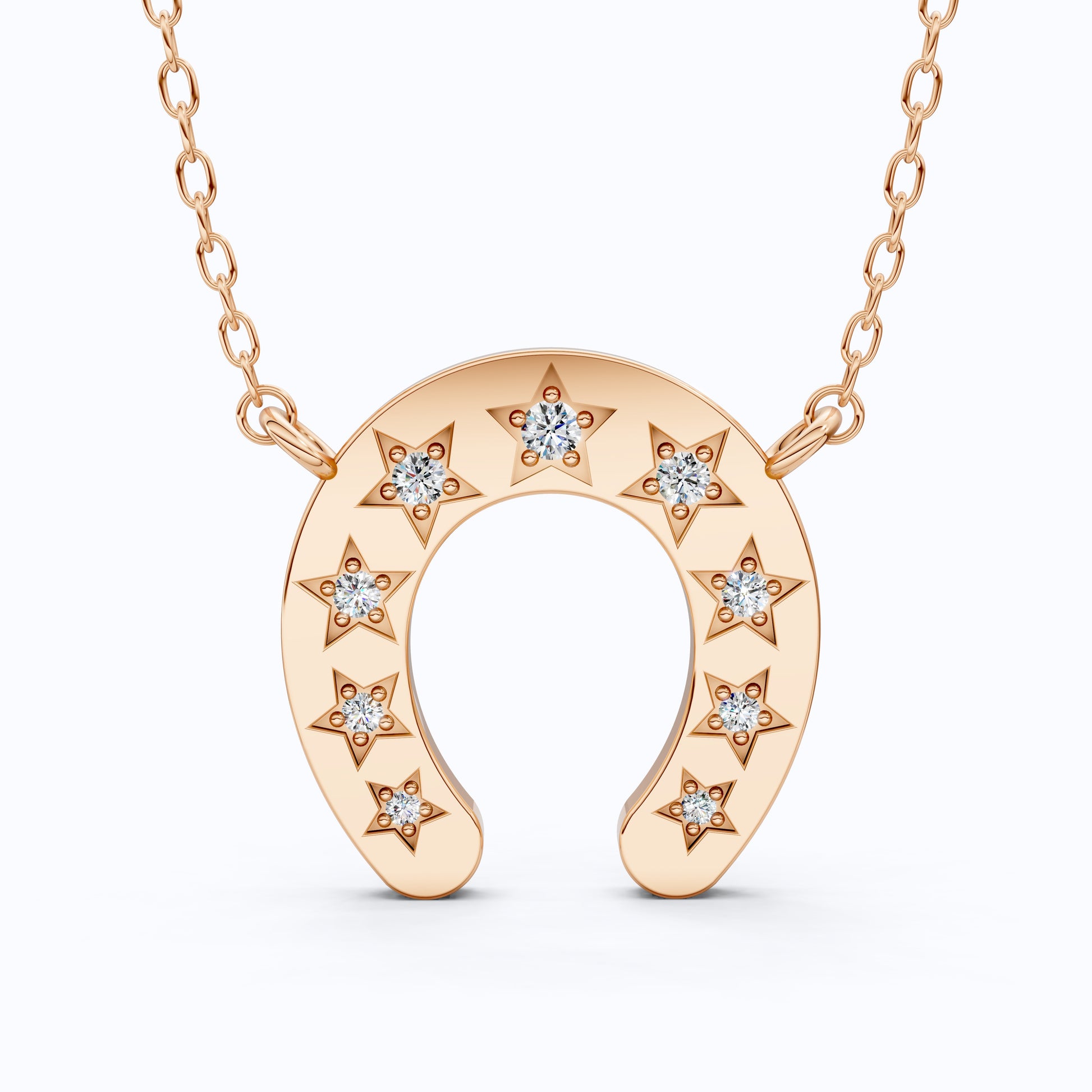Star-Set Horseshoe Charm Lucky Pendant in Lab Diamond – 14k Solid Gold, 0.16 TCW Round Cut Lab Created Diamonds, Everyday Pendant Gift for Her