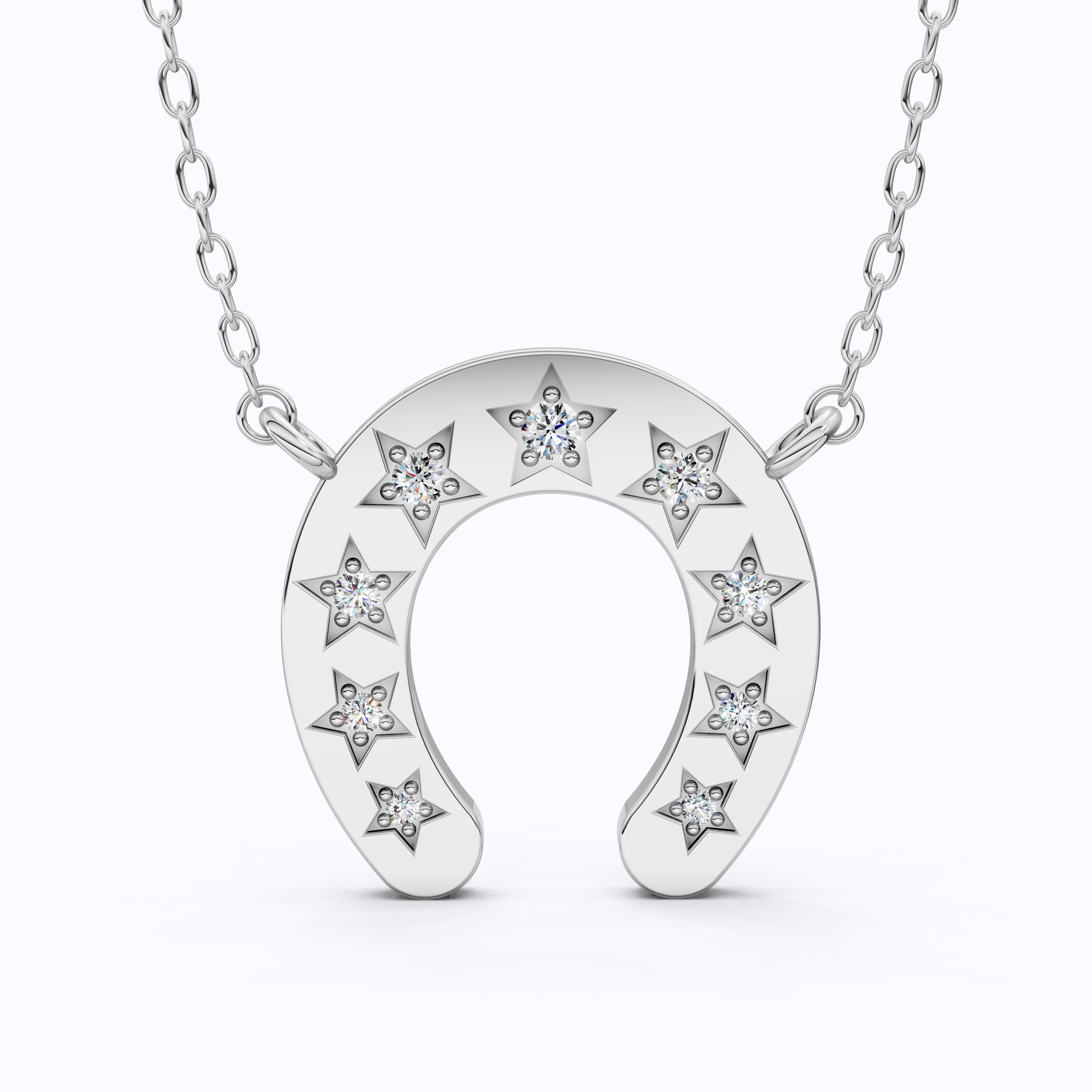 Star-Set Horseshoe Charm Lucky Pendant in Lab Diamond – 14k Solid Gold, 0.16 TCW Round Cut Lab Created Diamonds, Everyday Pendant Gift for Her