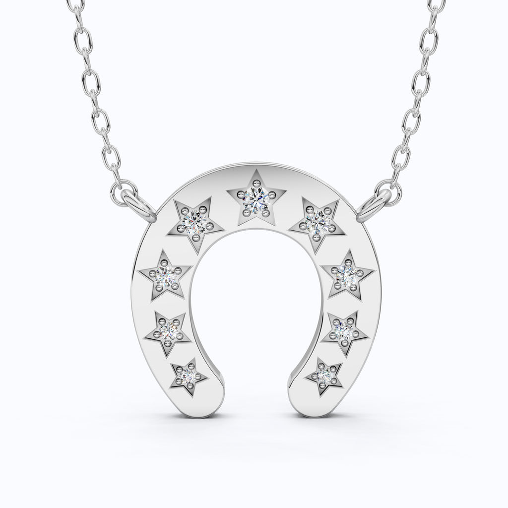 Star-Set Horseshoe Charm Lucky Pendant in Lab Diamond – 14k Solid Gold, 0.16 TCW Round Cut Lab Created Diamonds, Everyday Pendant Gift for Her