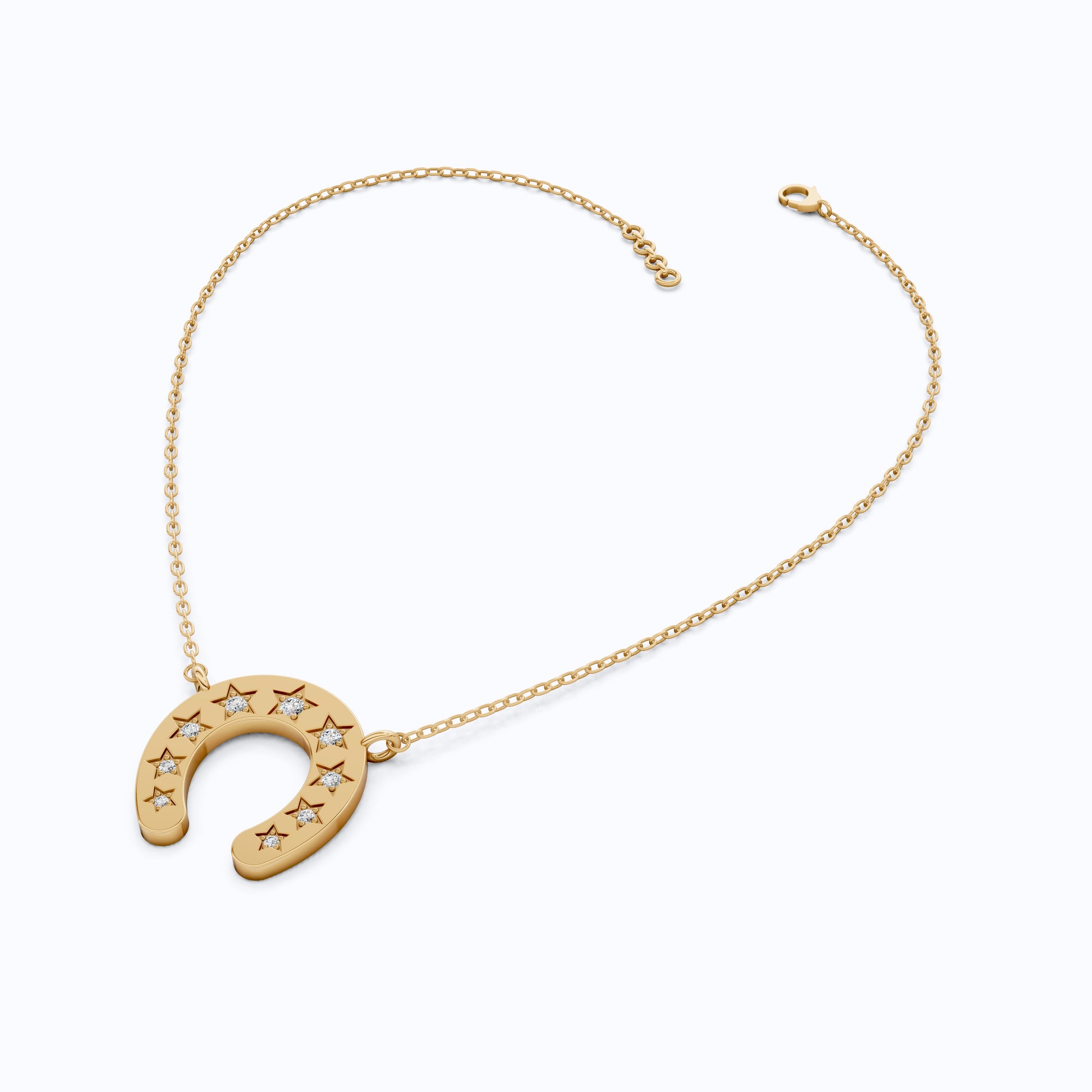Star-Set Horseshoe Charm Lucky Pendant in Lab Diamond – 14k Solid Gold, 0.16 TCW Round Cut Lab Created Diamonds, Everyday Pendant Gift for Her