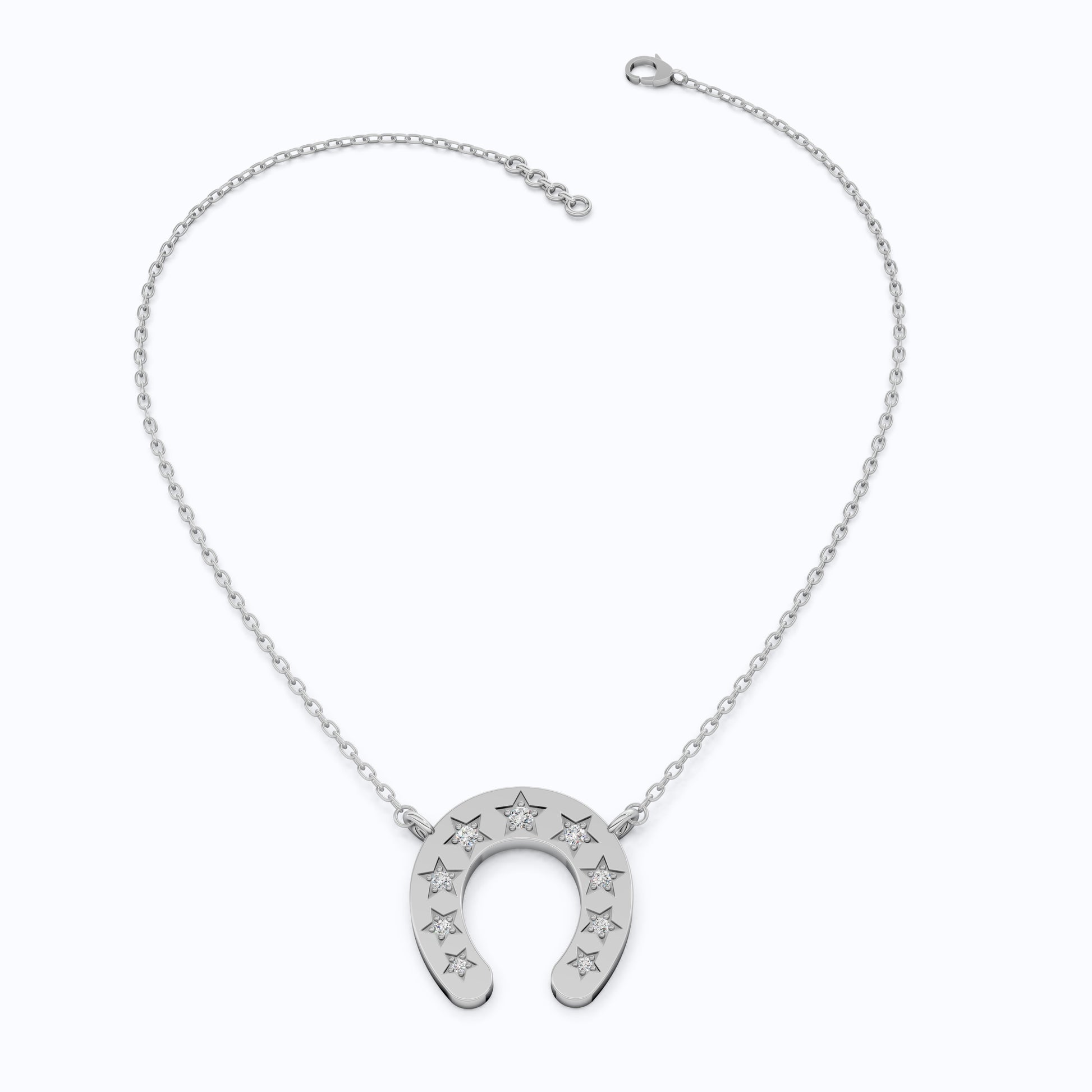 Star-Set Horseshoe Charm Lucky Pendant in Lab Diamond – 14k Solid Gold, 0.16 TCW Round Cut Lab Created Diamonds, Everyday Pendant Gift for Her