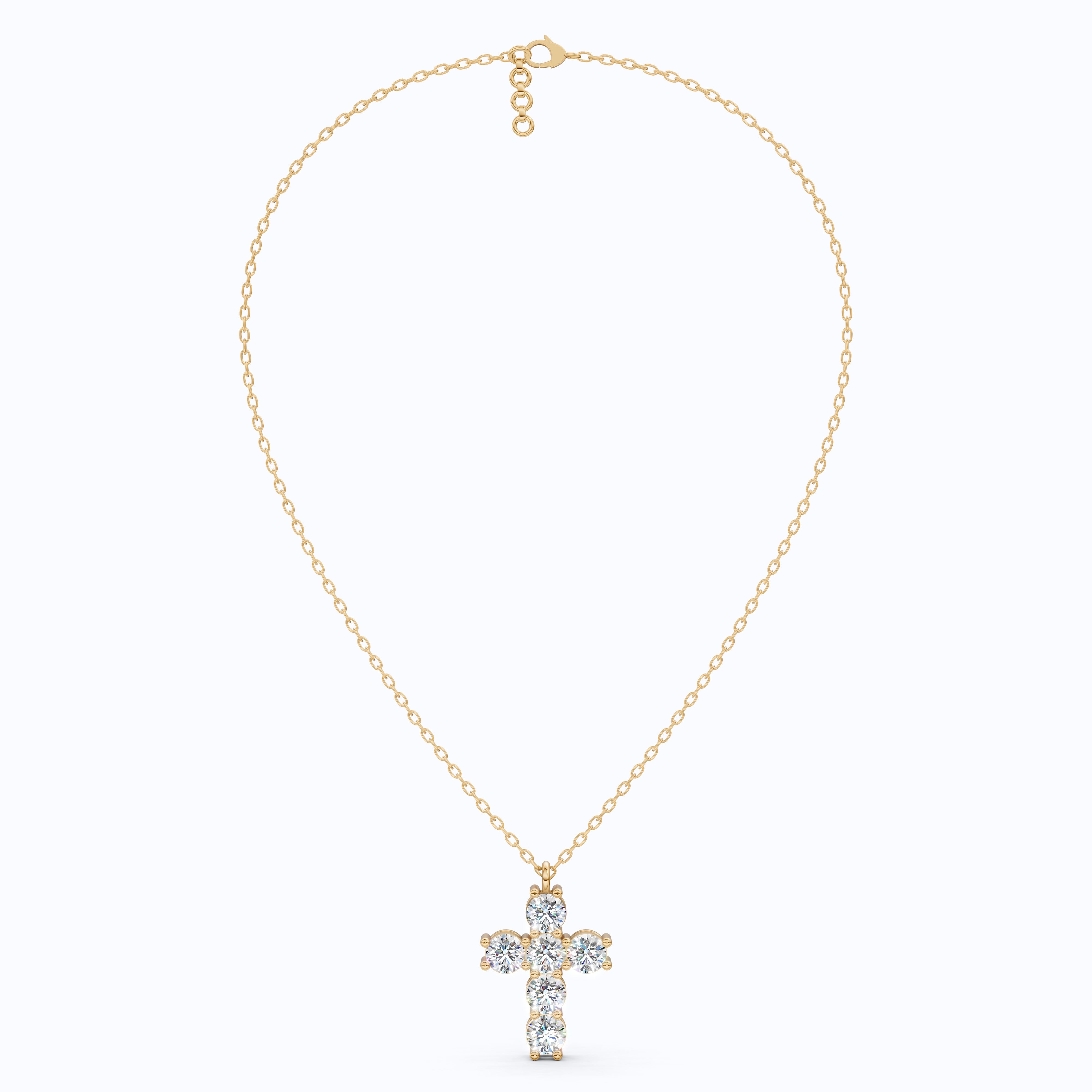 Prong-Set Round Cluster Cross Pendant in 14k Solid Gold, 2.76 TCW Round Cut Lab Created Diamonds, Jesus Pendant For Her, Daily Wear Pendant