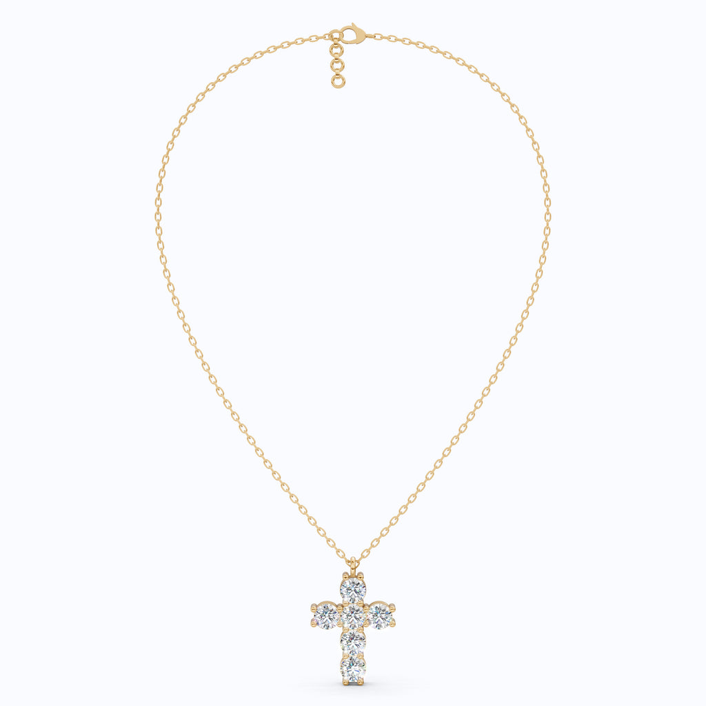Prong-Set Round Cluster Cross Pendant in 14k Solid Gold, 2.76 TCW Round Cut Lab Created Diamonds, Jesus Pendant For Her, Daily Wear Pendant
