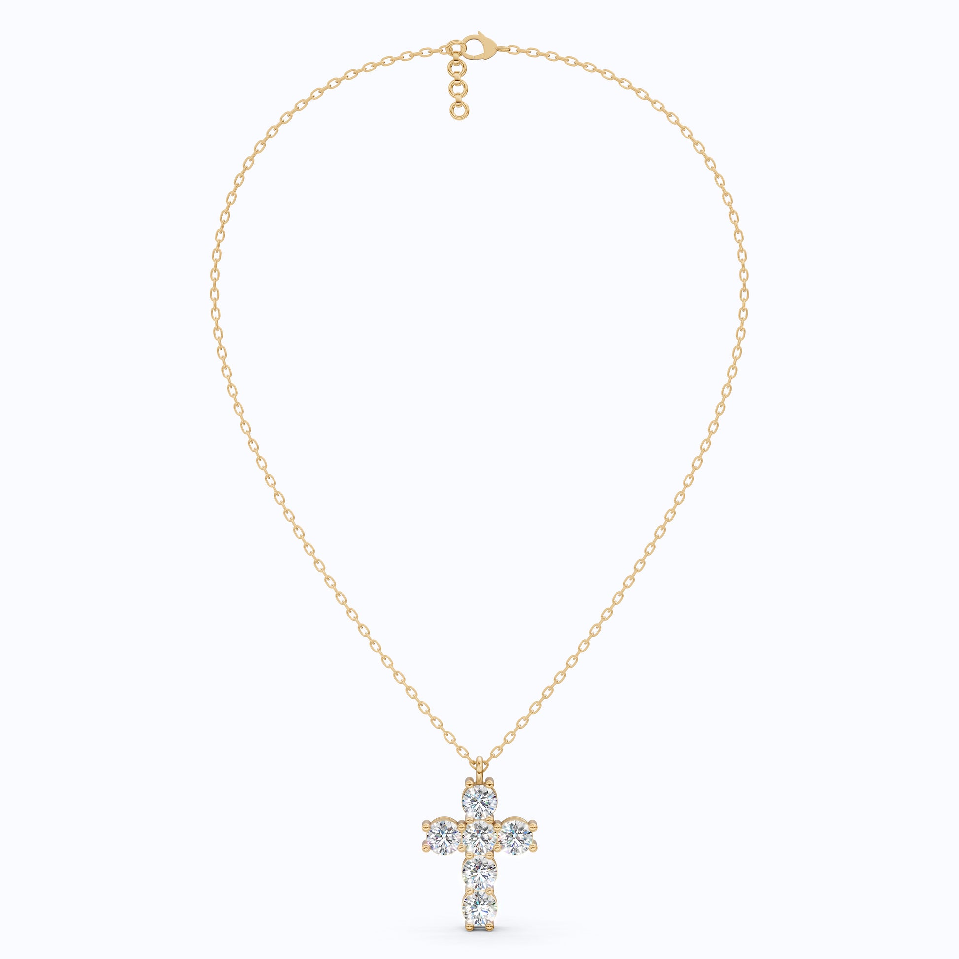 Prong-Set Round Cluster Cross Pendant in 14k Solid Gold, 2.76 TCW Round Cut Lab Created Diamonds, Jesus Pendant For Her, Daily Wear Pendant