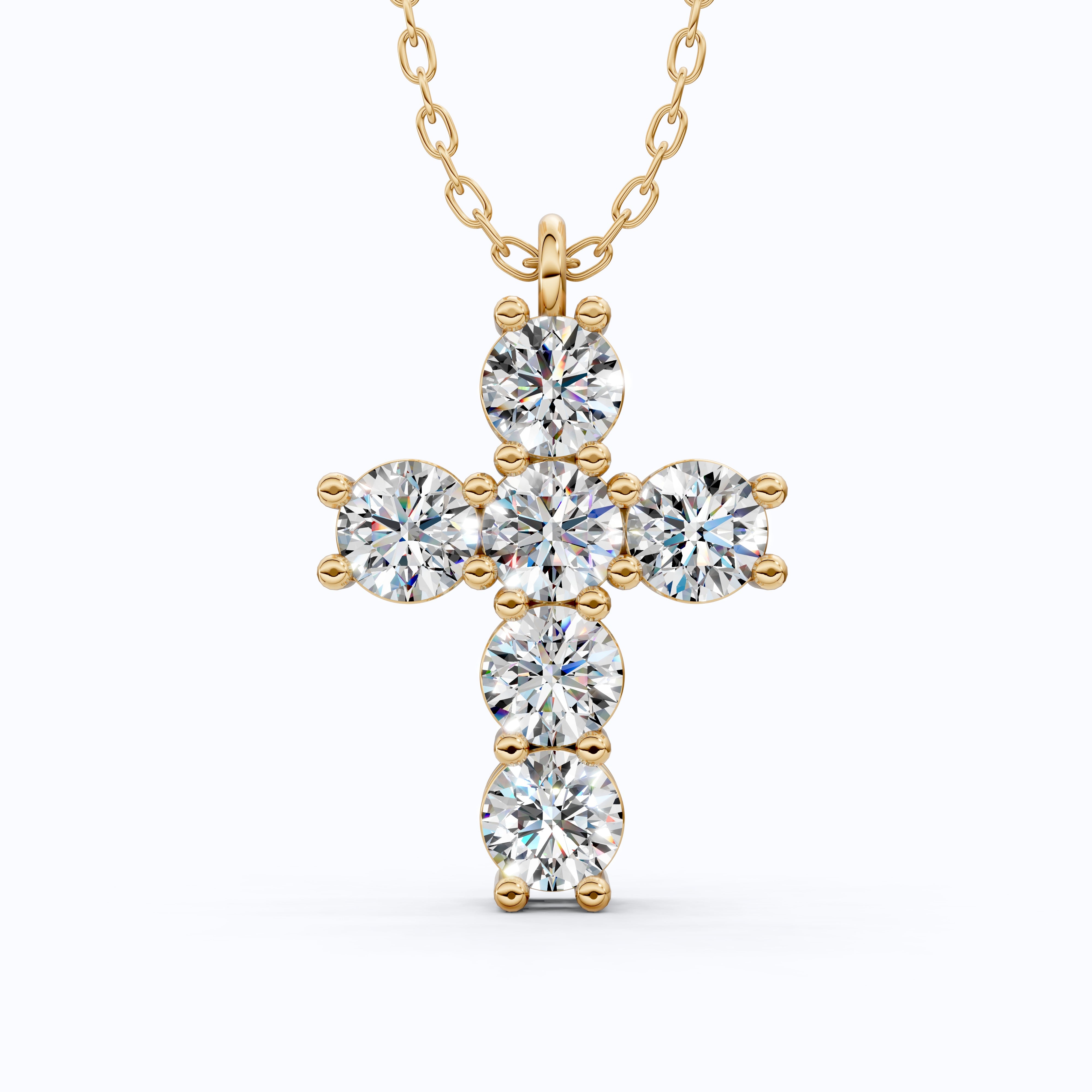 Prong-Set Round Cluster Cross Pendant in 14k Solid Gold, 2.76 TCW Round Cut Lab Created Diamonds, Jesus Pendant For Her, Daily Wear Pendant