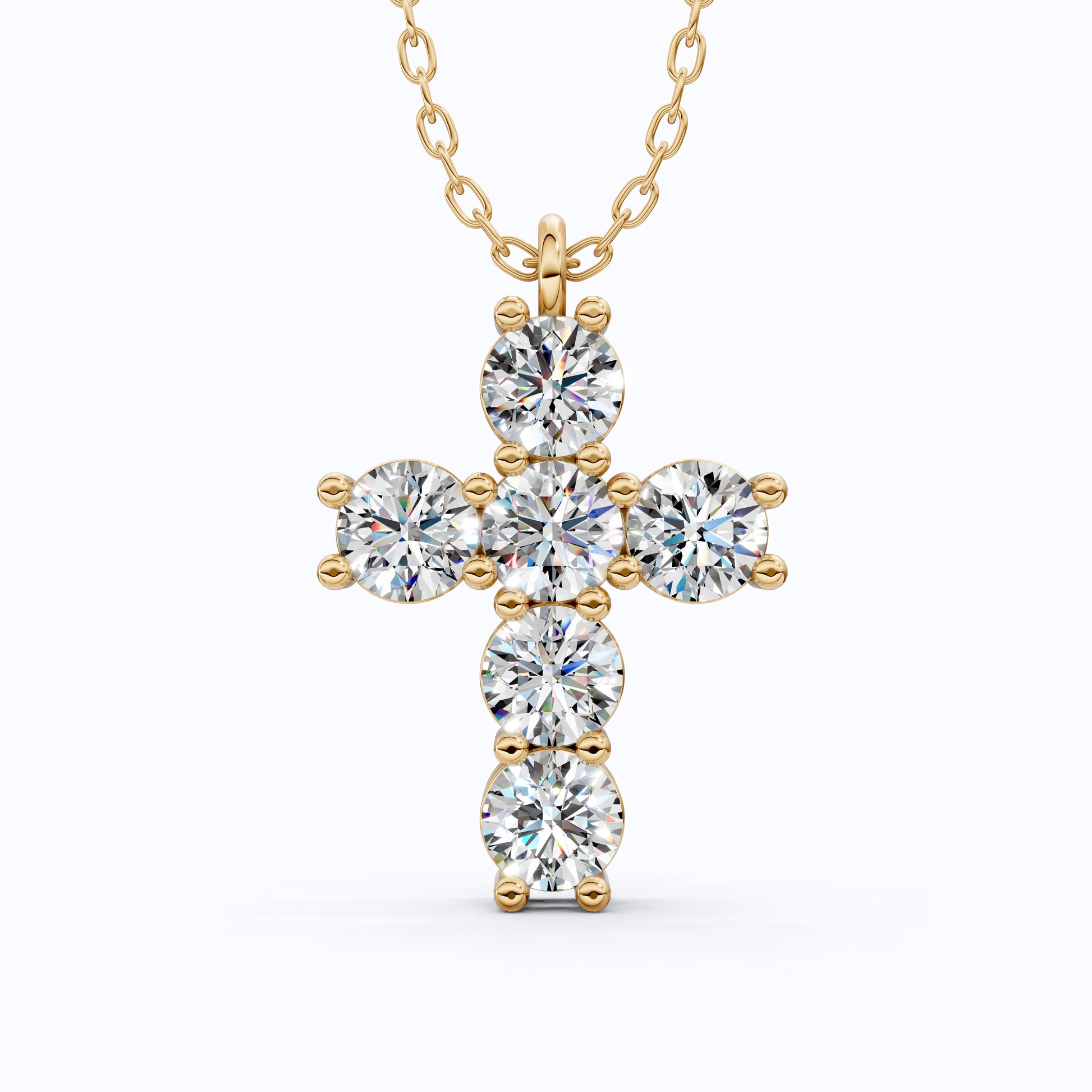 Prong-Set Round Cluster Cross Pendant in 14k Solid Gold, 2.76 TCW Round Cut Lab Created Diamonds, Jesus Pendant For Her, Daily Wear Pendant