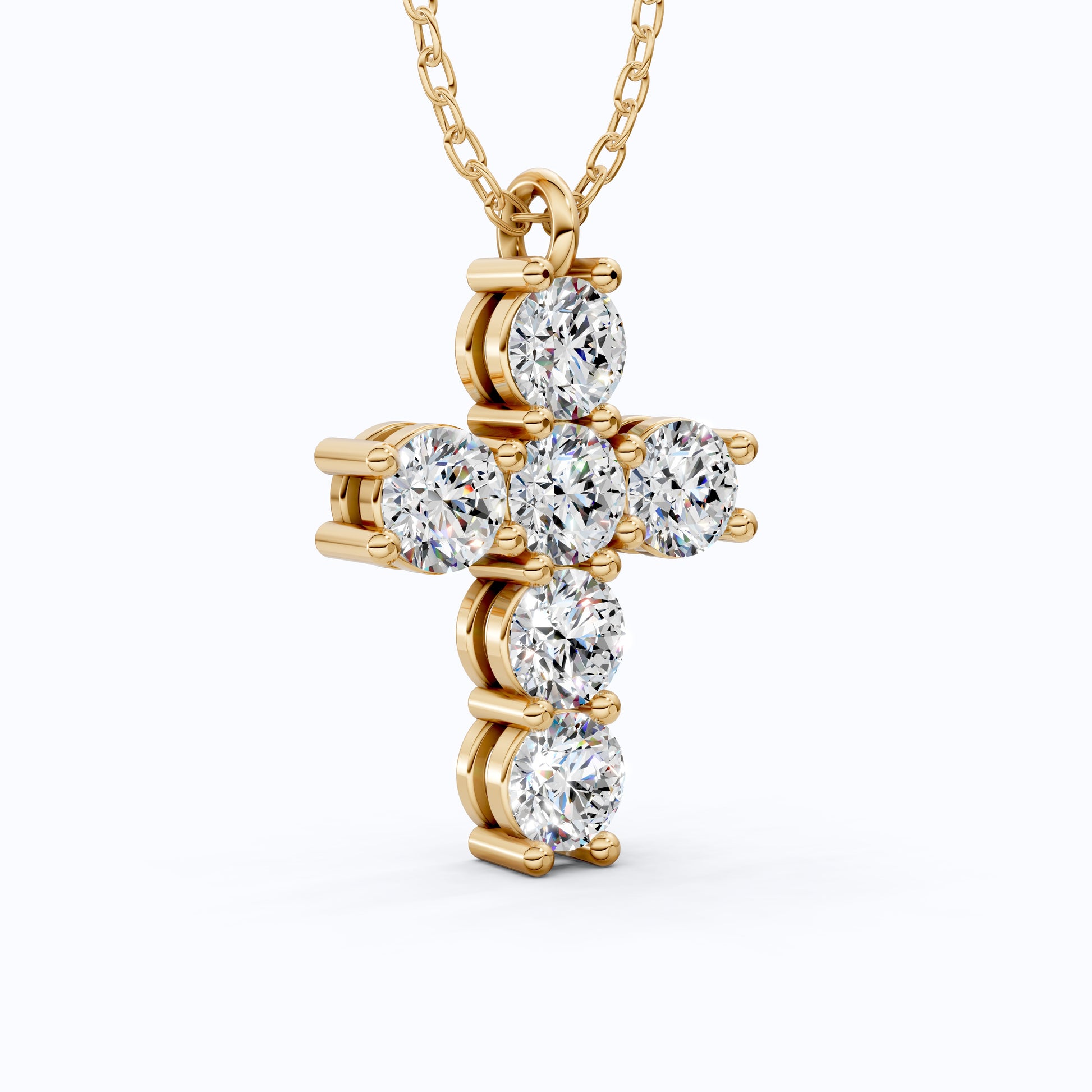 Prong-Set Round Cluster Cross Pendant in 14k Solid Gold, 2.76 TCW Round Cut Lab Created Diamonds, Jesus Pendant For Her, Daily Wear Pendant