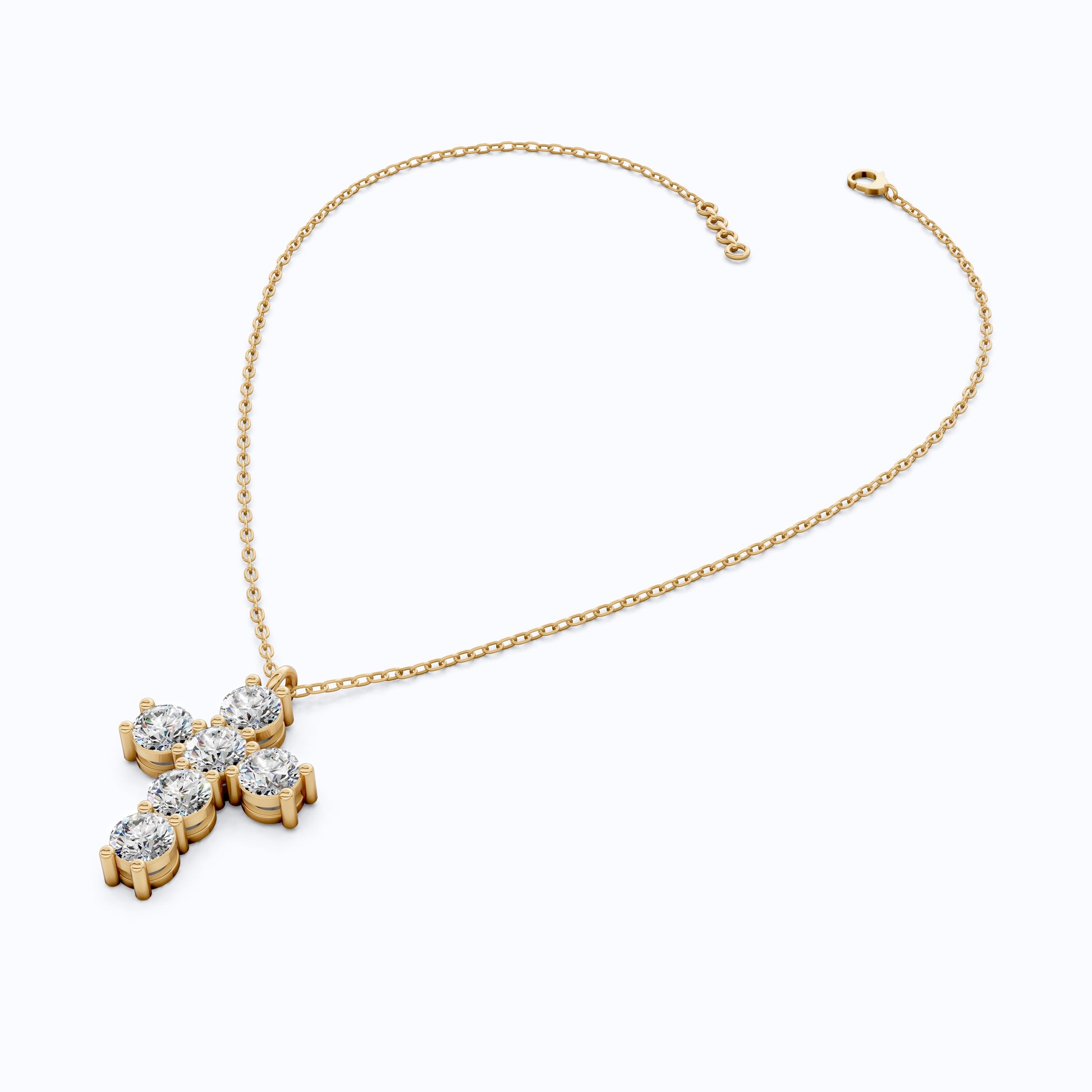 Prong-Set Round Cluster Cross Pendant in 14k Solid Gold, 2.76 TCW Round Cut Lab Created Diamonds, Jesus Pendant For Her, Daily Wear Pendant
