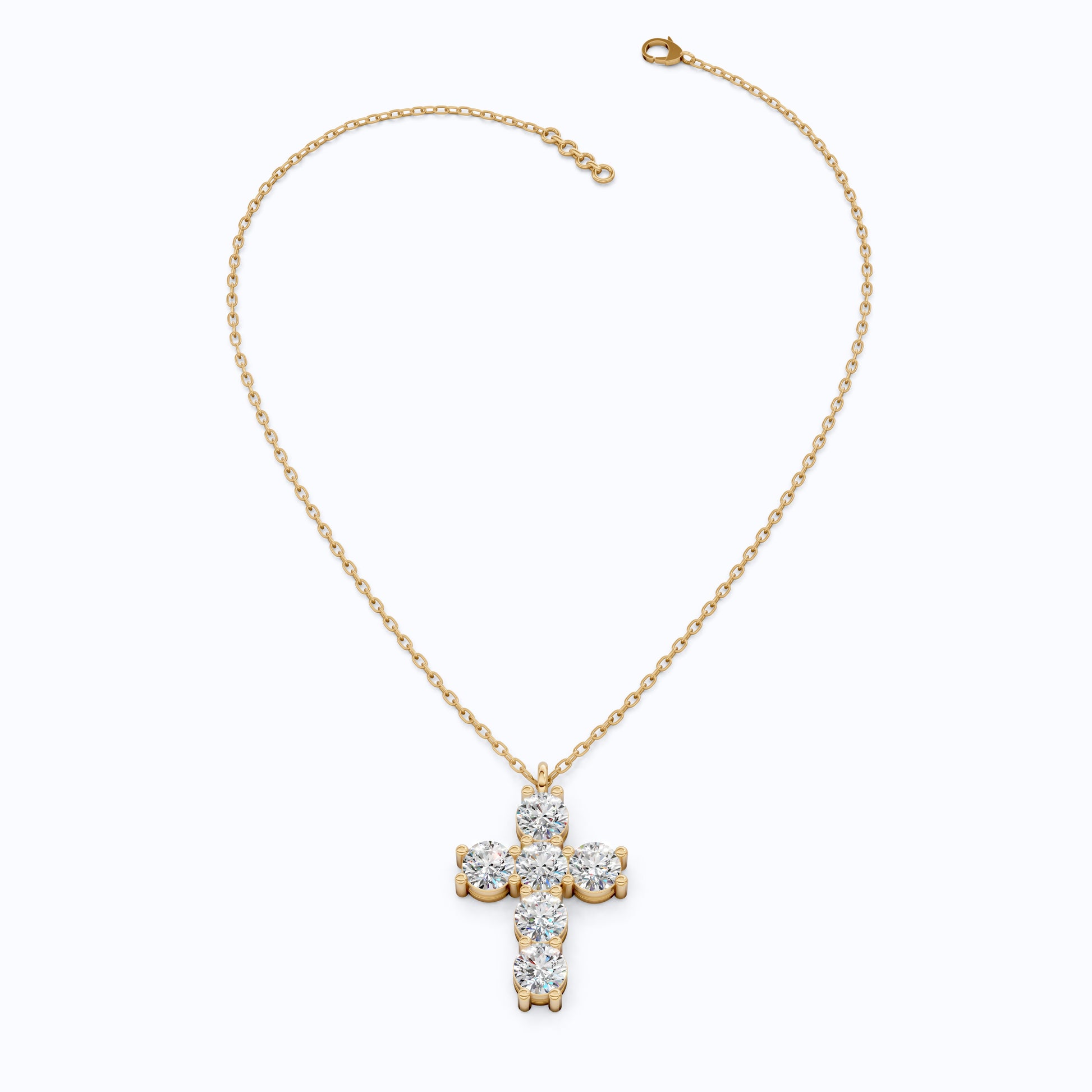 Prong-Set Round Cluster Cross Pendant in 14k Solid Gold, 2.76 TCW Round Cut Lab Created Diamonds, Jesus Pendant For Her, Daily Wear Pendant
