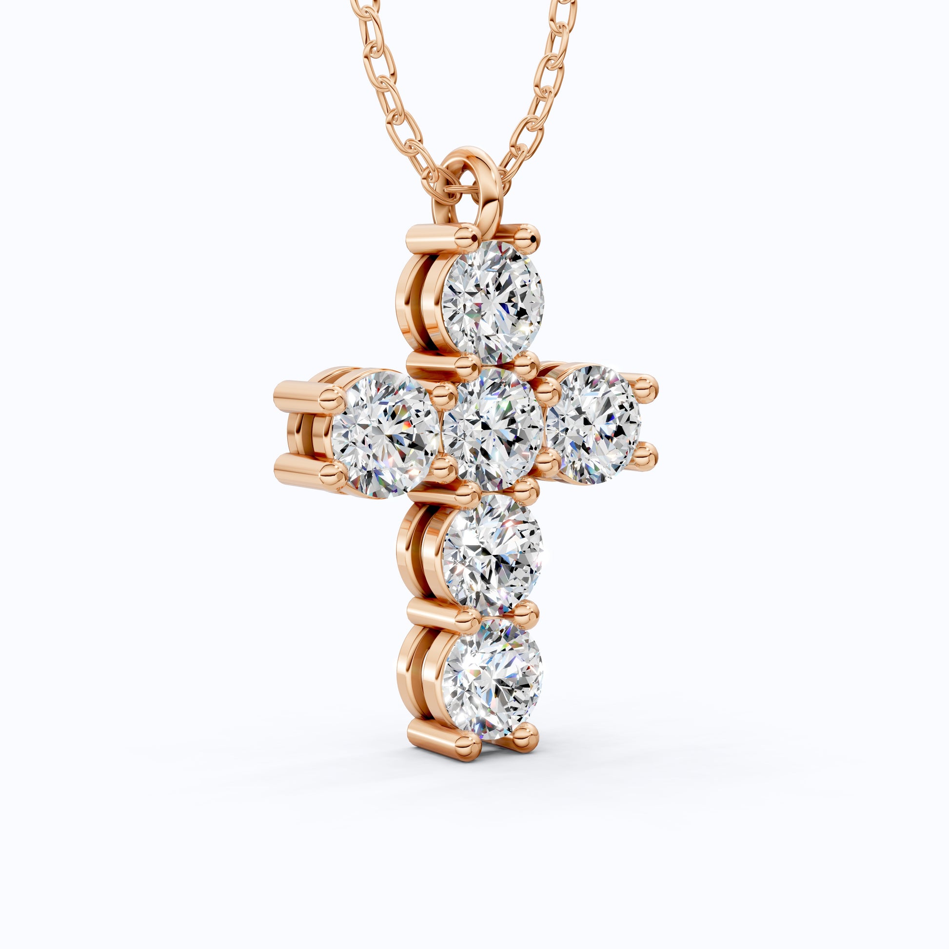 Prong-Set Round Cluster Cross Pendant in 14k Solid Gold, 2.76 TCW Round Cut Lab Created Diamonds, Jesus Pendant For Her, Daily Wear Pendant