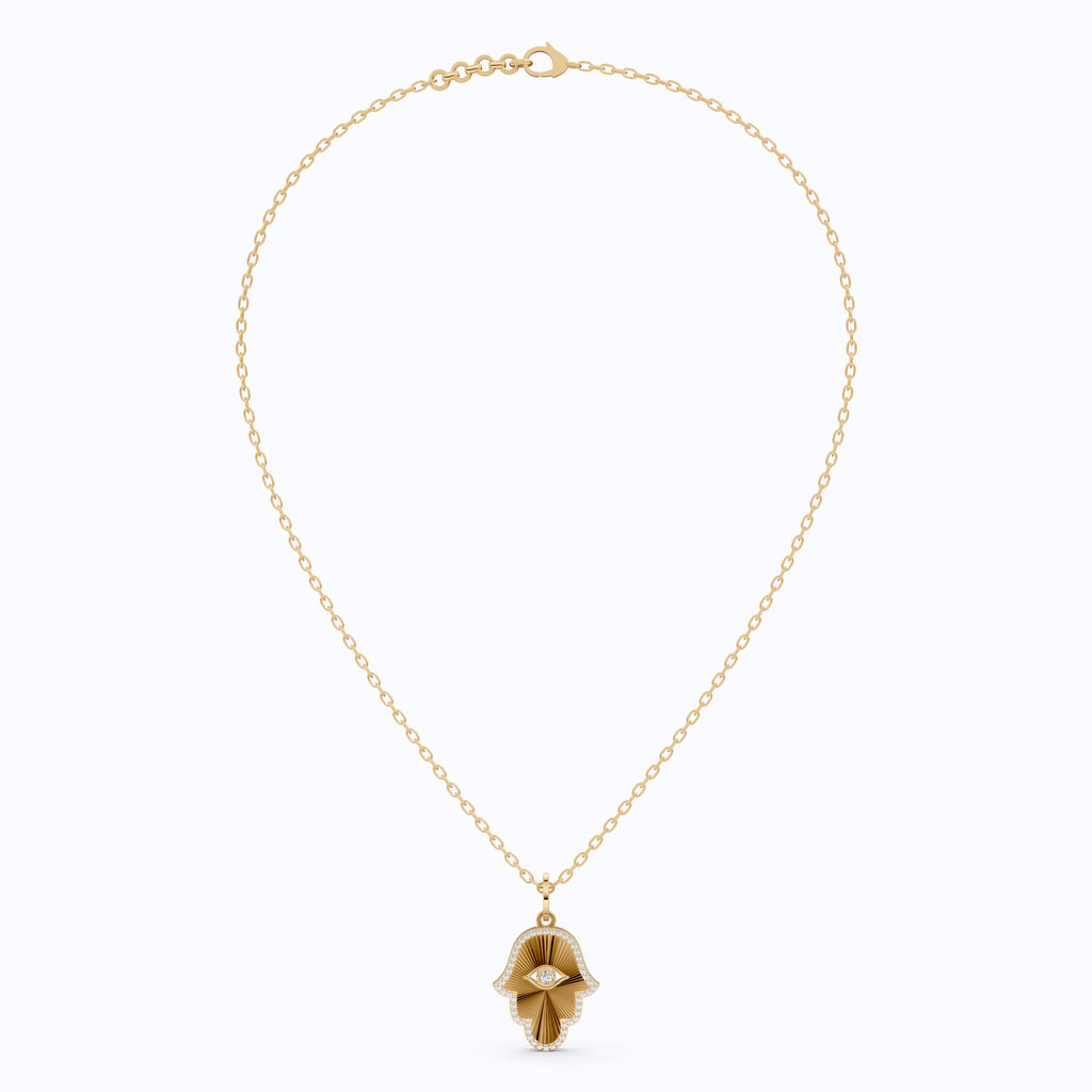 Luxury Hamsa Hand Evil Eye Medallion Pendant in Lab Grown Diamond-14k Solid Gold, Unique Pendant For Women, Everyday Jewelry
