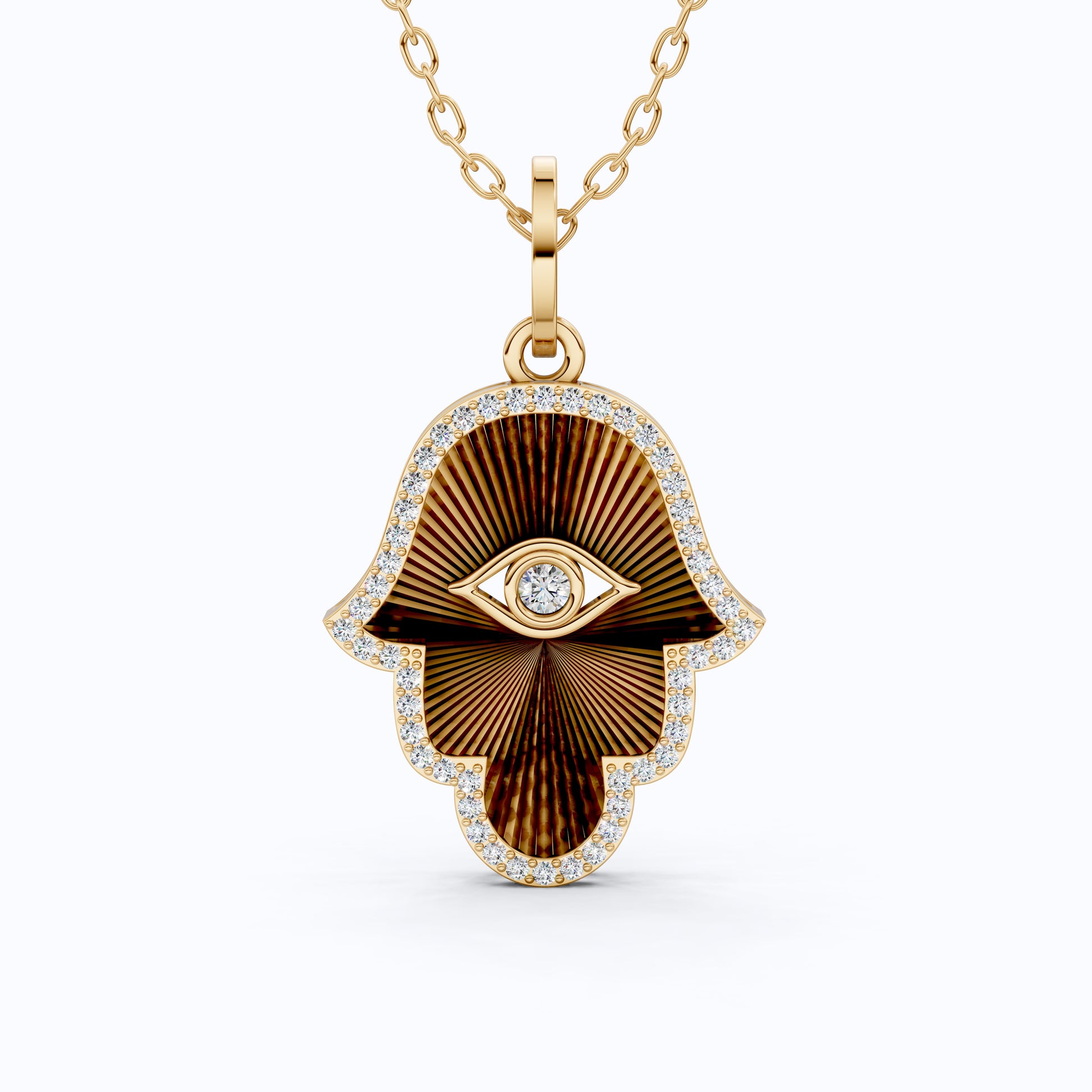 Luxury Hamsa Hand Evil Eye Medallion Pendant in Lab Grown Diamond-14k Solid Gold, Unique Pendant For Women, Everyday Jewelry