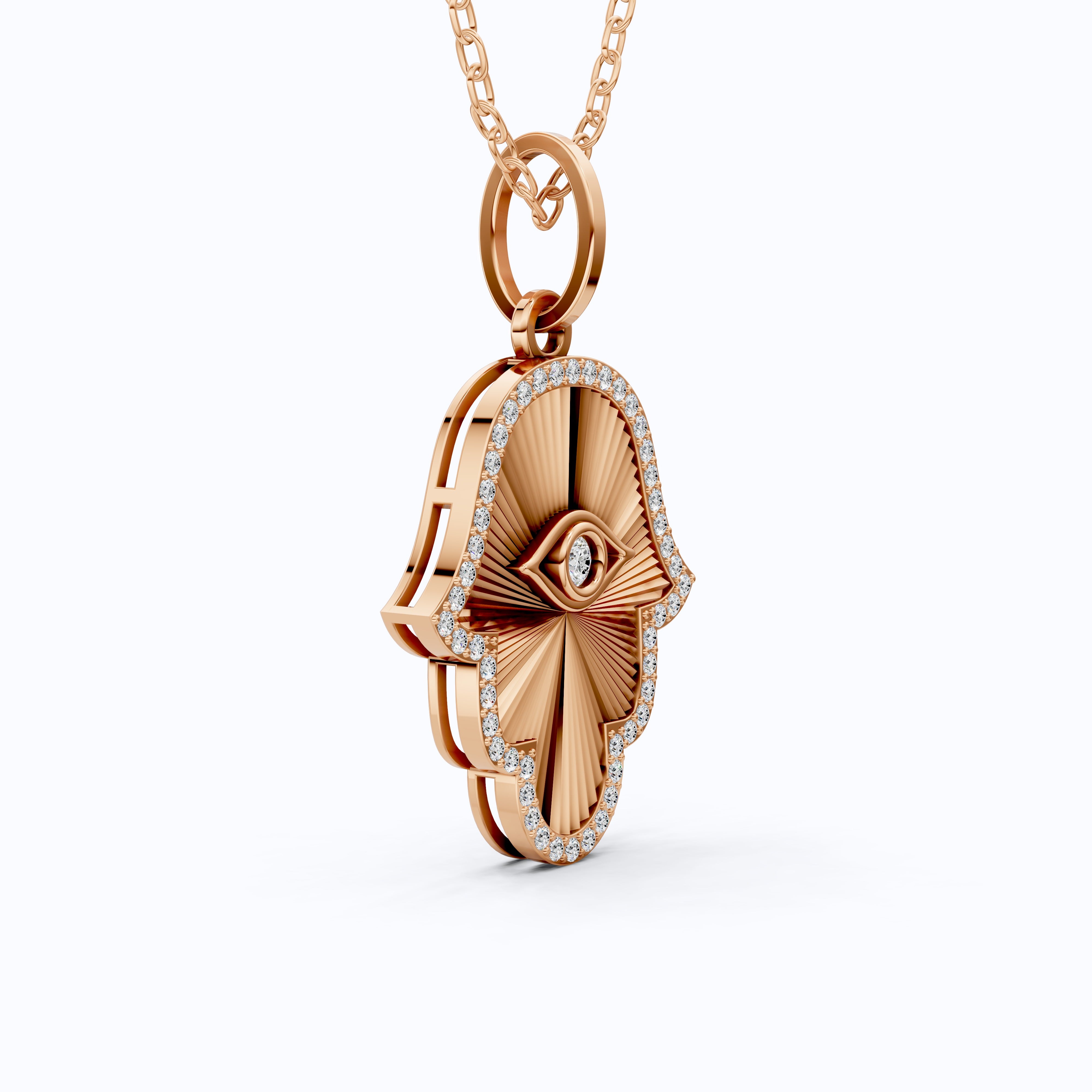 Luxury Hamsa Hand Evil Eye Medallion Pendant in Lab Grown Diamond-14k Solid Gold, Unique Pendant For Women, Everyday Jewelry