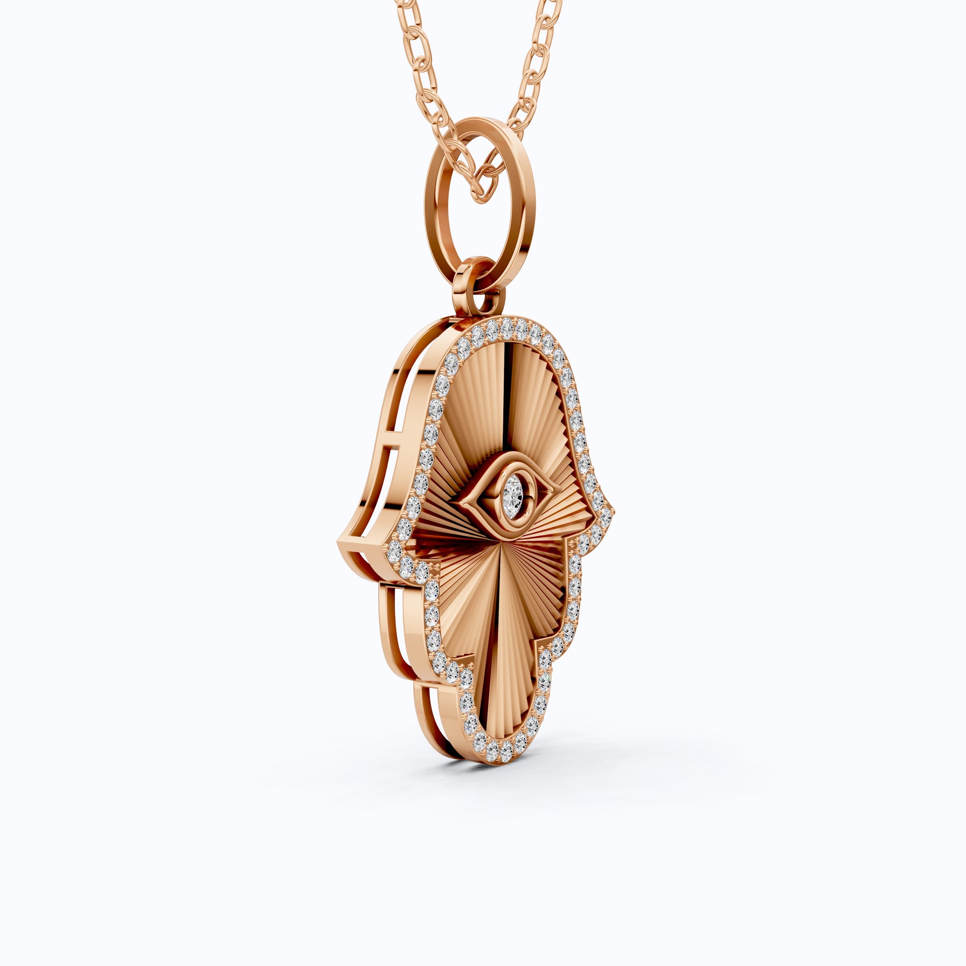 Luxury Hamsa Hand Evil Eye Medallion Pendant in Lab Grown Diamond-14k Solid Gold, Unique Pendant For Women, Everyday Jewelry