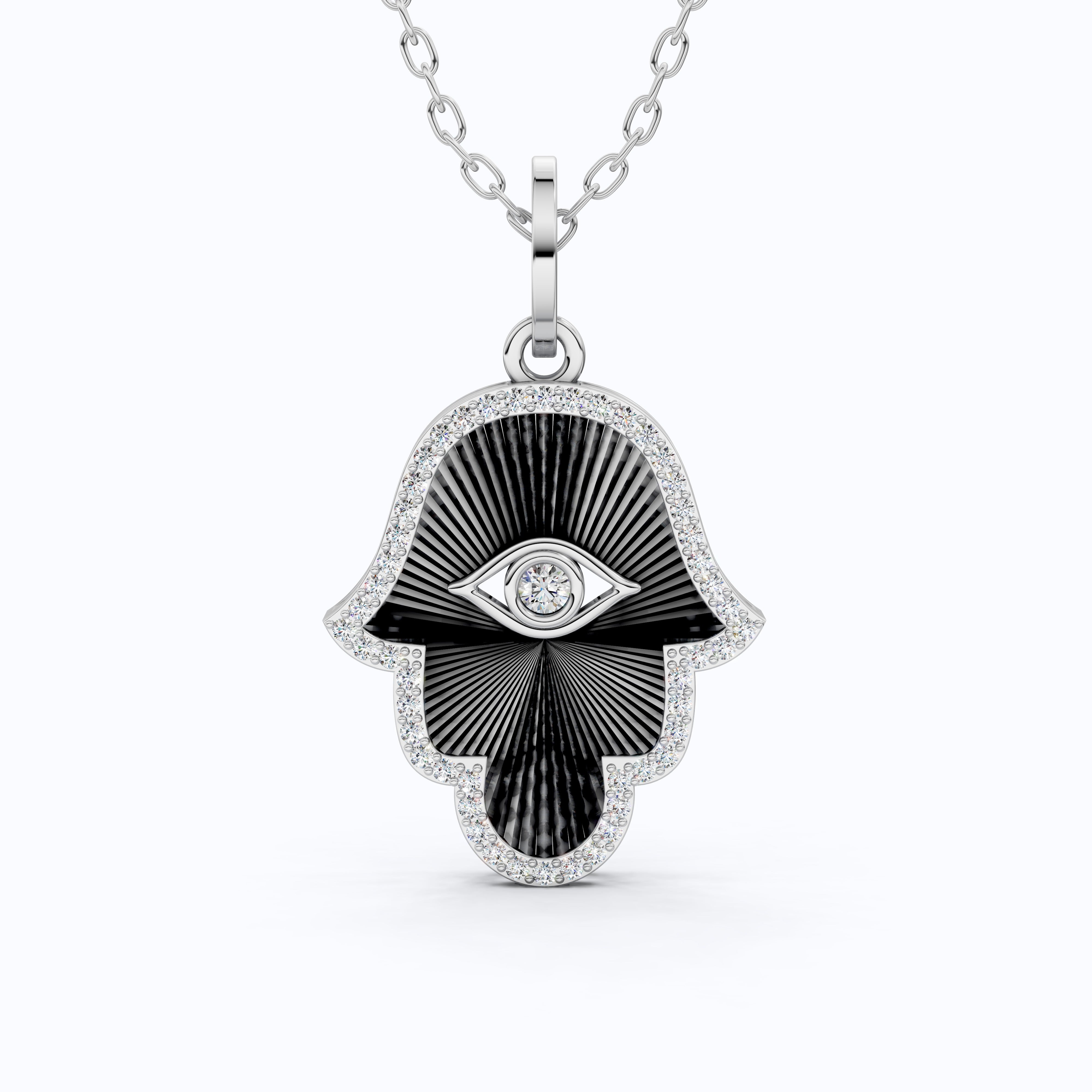 Luxury Hamsa Hand Evil Eye Medallion Pendant in Lab Grown Diamond-14k Solid Gold, Unique Pendant For Women, Everyday Jewelry