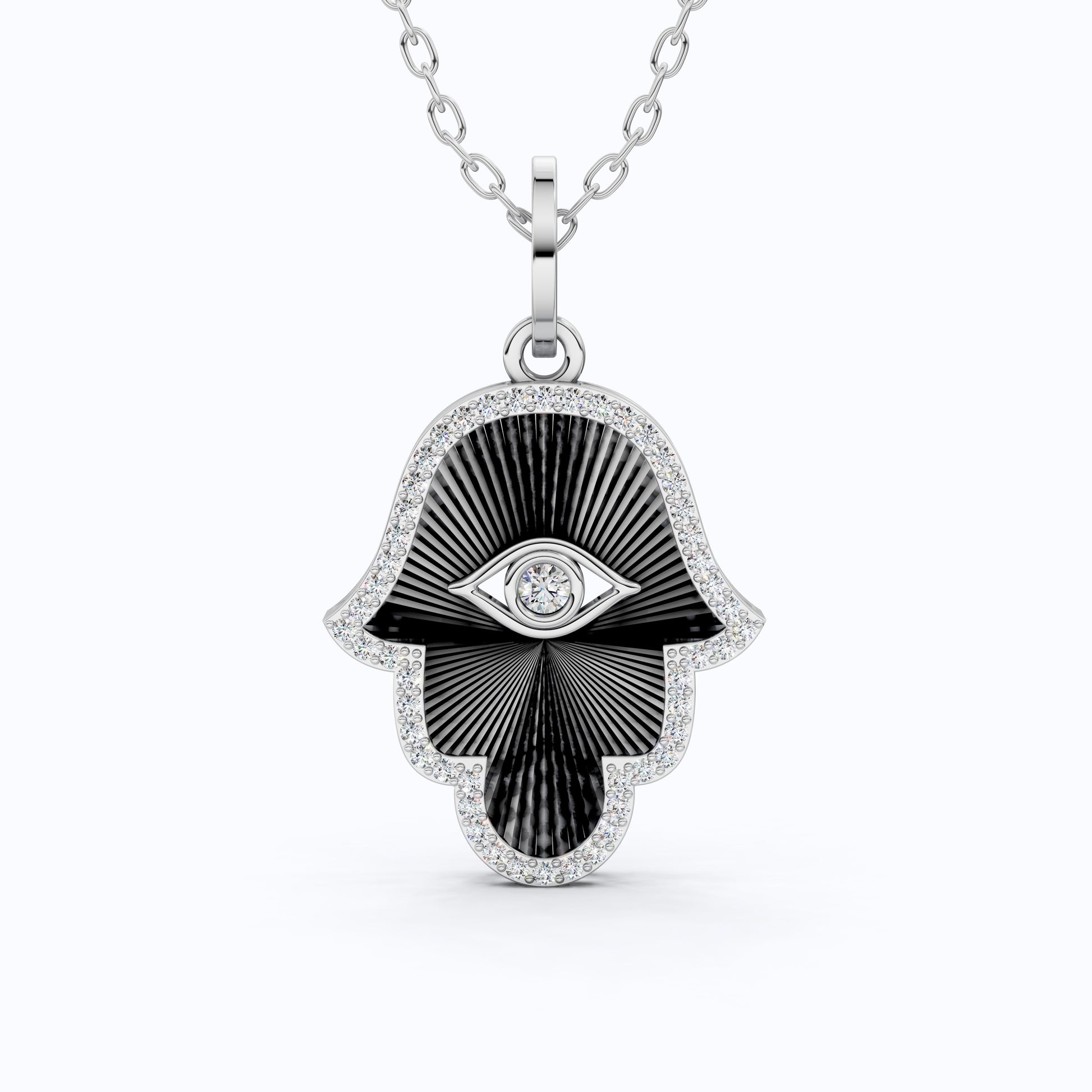 Luxury Hamsa Hand Evil Eye Medallion Pendant in Lab Grown Diamond-14k Solid Gold, Unique Pendant For Women, Everyday Jewelry