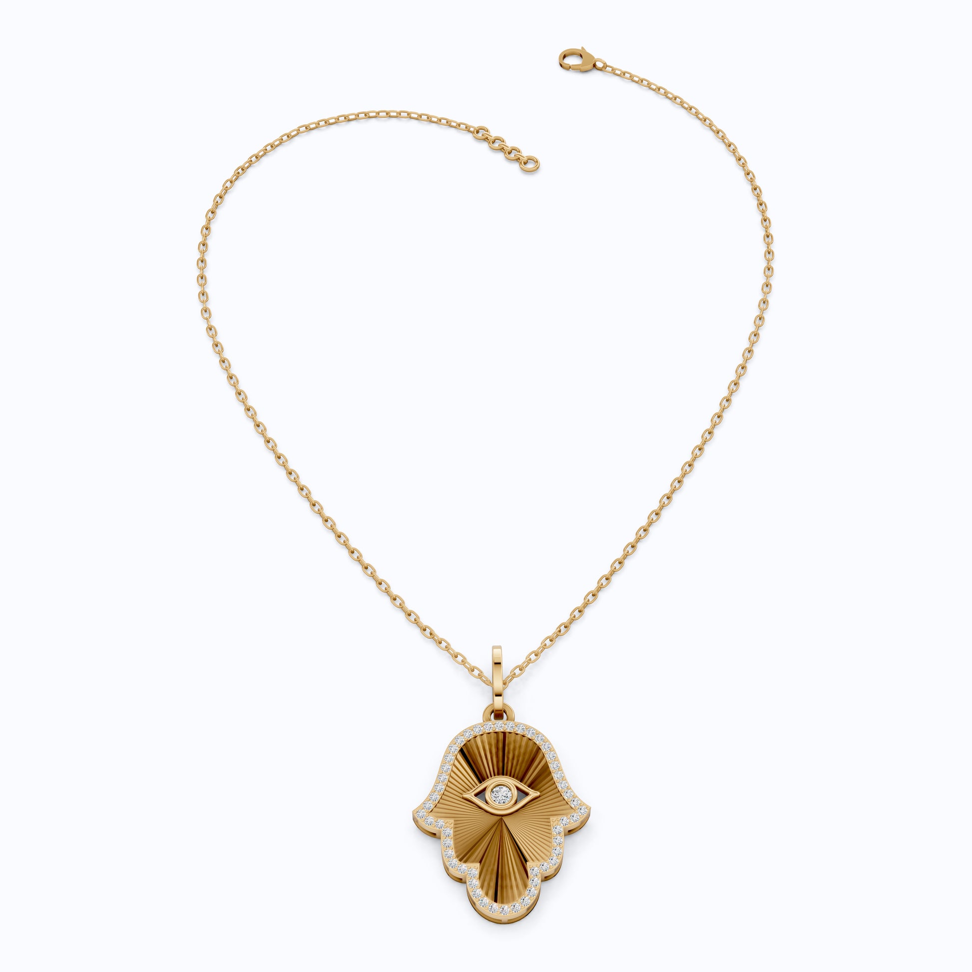 Luxury Hamsa Hand Evil Eye Medallion Pendant in Lab Grown Diamond-14k Solid Gold, Unique Pendant For Women, Everyday Jewelry