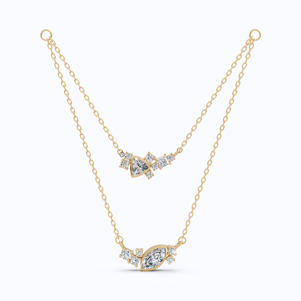 Layered Marquise & Trillion Cluster Wedding Necklace in Lab Diamond – 14k Solid Gold, Handmade Bridal Jewelry, Festival Jewelry
