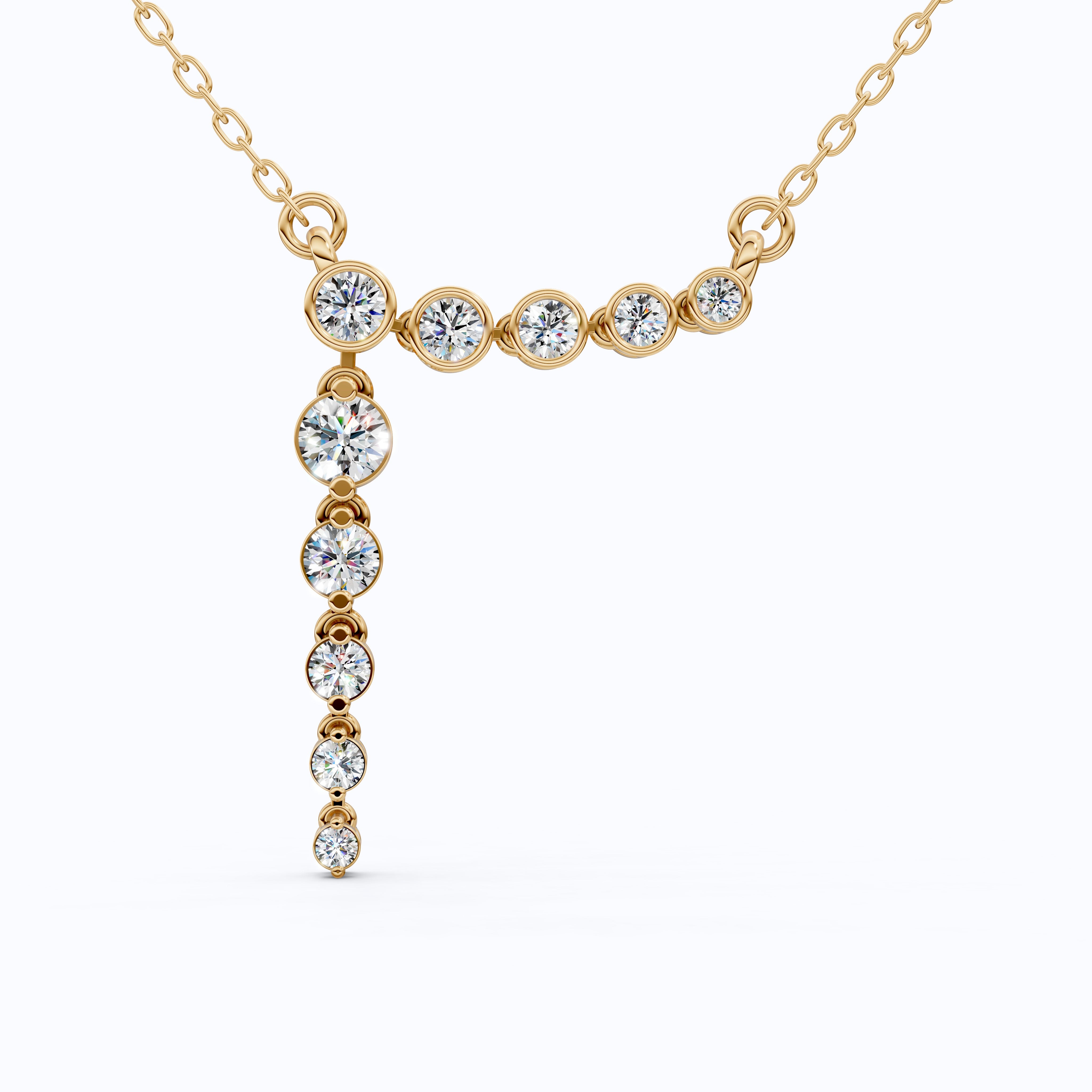 Graduated Bezel Vertical Pendant in 14K Solid Gold, 1.29 TCW Round Cut Lab Created Diamonds, Wedding Gift for Her, Anniversary Jewelry