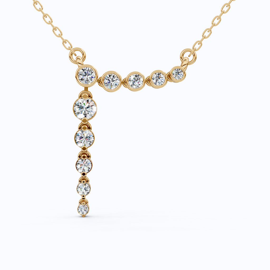 Graduated Bezel Vertical Pendant in 14K Solid Gold, 1.29 TCW Round Cut Lab Created Diamonds, Wedding Gift for Her, Anniversary Jewelry