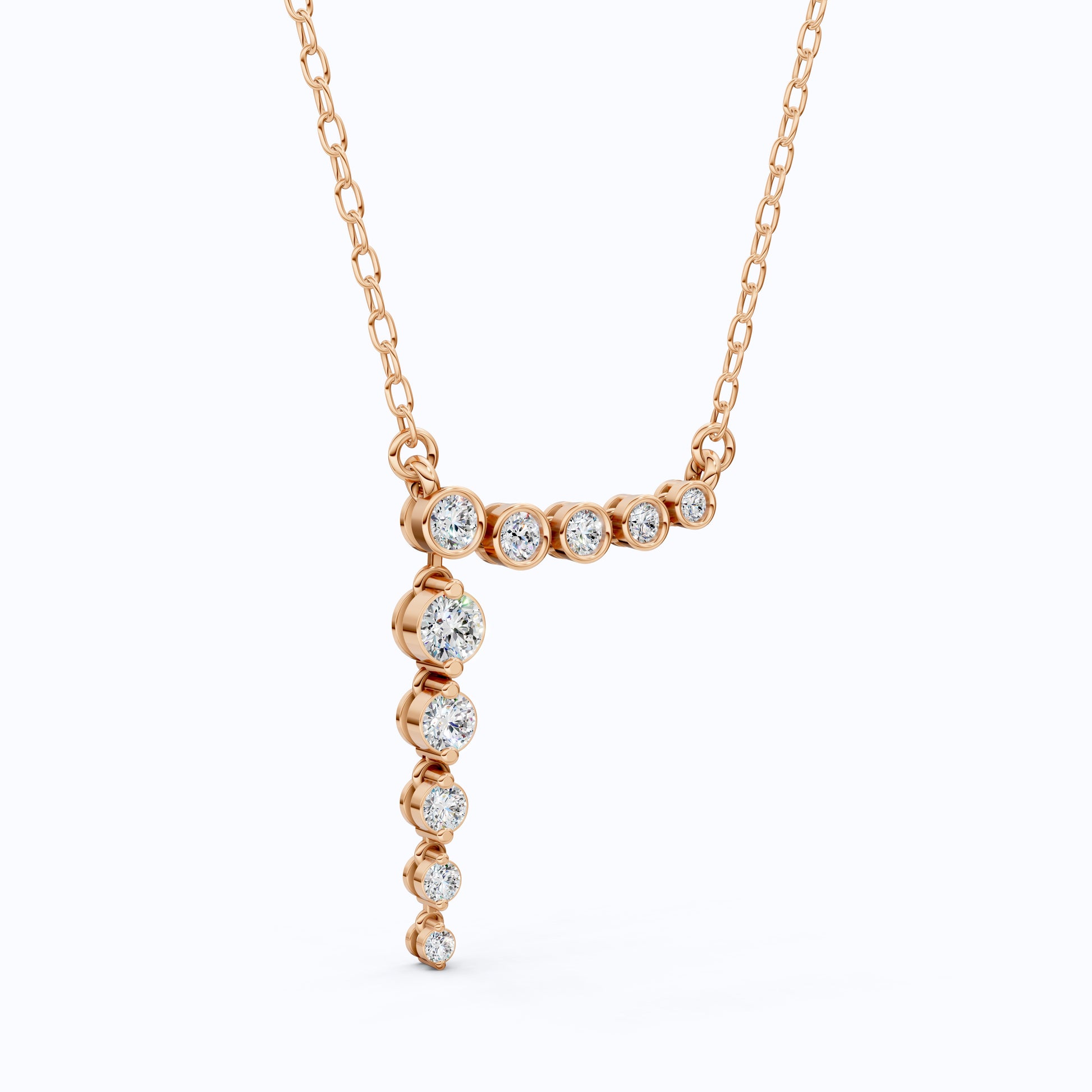 Graduated Bezel Vertical Pendant in 14K Solid Gold, 1.29 TCW Round Cut Lab Created Diamonds, Wedding Gift for Her, Anniversary Jewelry