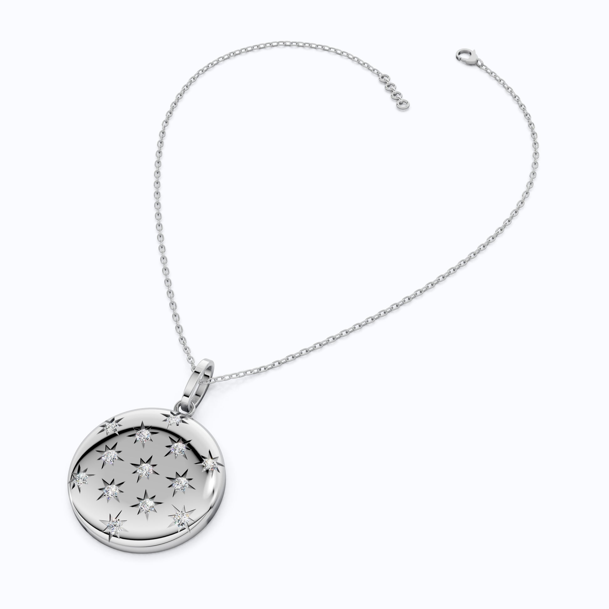 Round Disc Medallion with Starburst Diamonds Pendant in Lab Grown 14k Solid Gold, Everyday Gift for Her, Handmade Jewelry