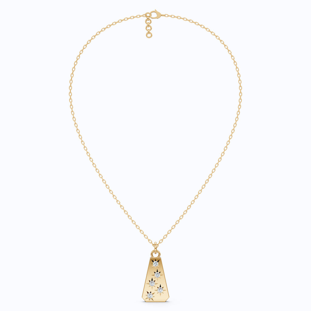 Minimalist Tapered Rectangle Star Engraved Tag Everyday Pendant in Lab Grown Diamond-14k Solid Gold, Birthday Gift For Women, Wedding Jewelry