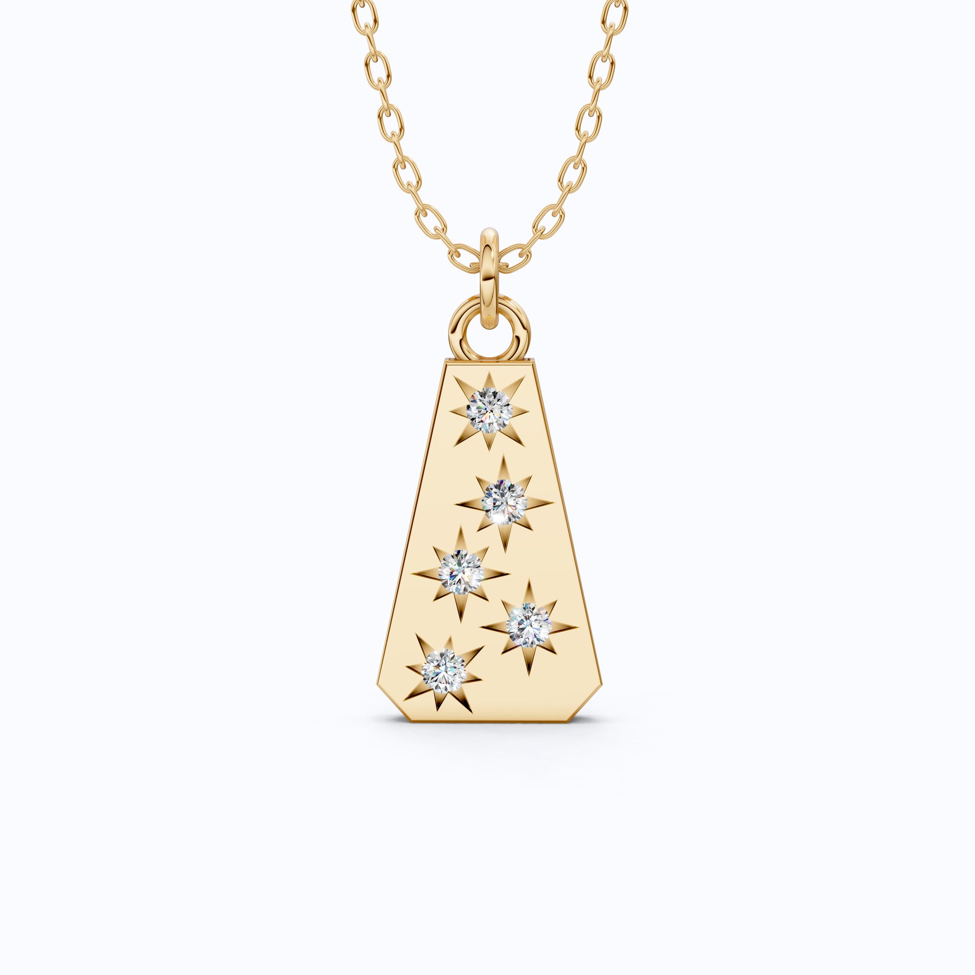 Minimalist Tapered Rectangle Star Engraved Tag Everyday Pendant in Lab Grown Diamond-14k Solid Gold, Birthday Gift For Women, Wedding Jewelry