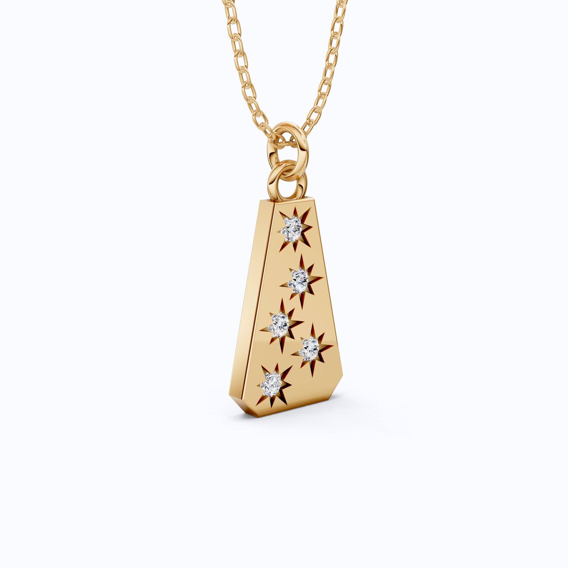 Minimalist Tapered Rectangle Star Engraved Tag Everyday Pendant in Lab Grown Diamond-14k Solid Gold, Birthday Gift For Women, Wedding Jewelry