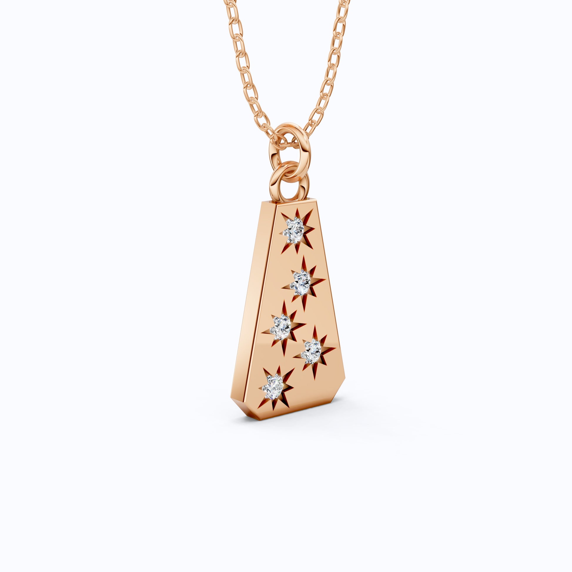 Minimalist Tapered Rectangle Star Engraved Tag Everyday Pendant in Lab Grown Diamond-14k Solid Gold, Birthday Gift For Women, Wedding Jewelry