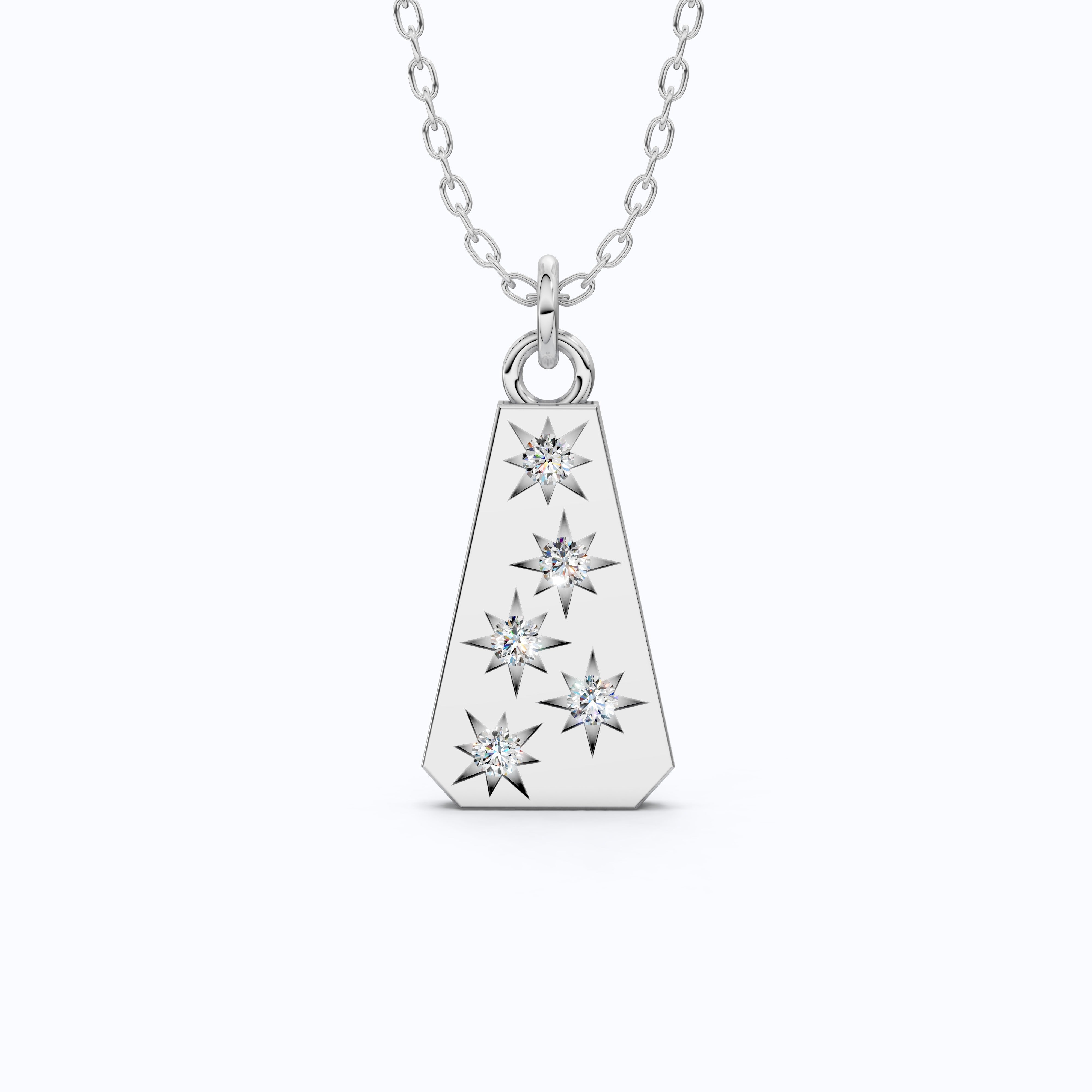 Minimalist Tapered Rectangle Star Engraved Tag Everyday Pendant in Lab Grown Diamond-14k Solid Gold, Birthday Gift For Women, Wedding Jewelry
