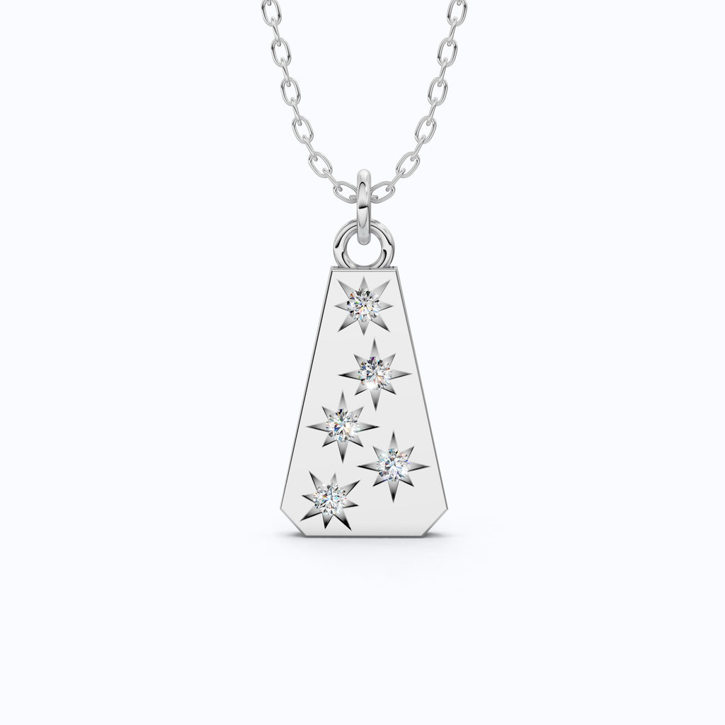 Minimalist Tapered Rectangle Star Engraved Tag Everyday Pendant in Lab Grown Diamond-14k Solid Gold, Birthday Gift For Women, Wedding Jewelry
