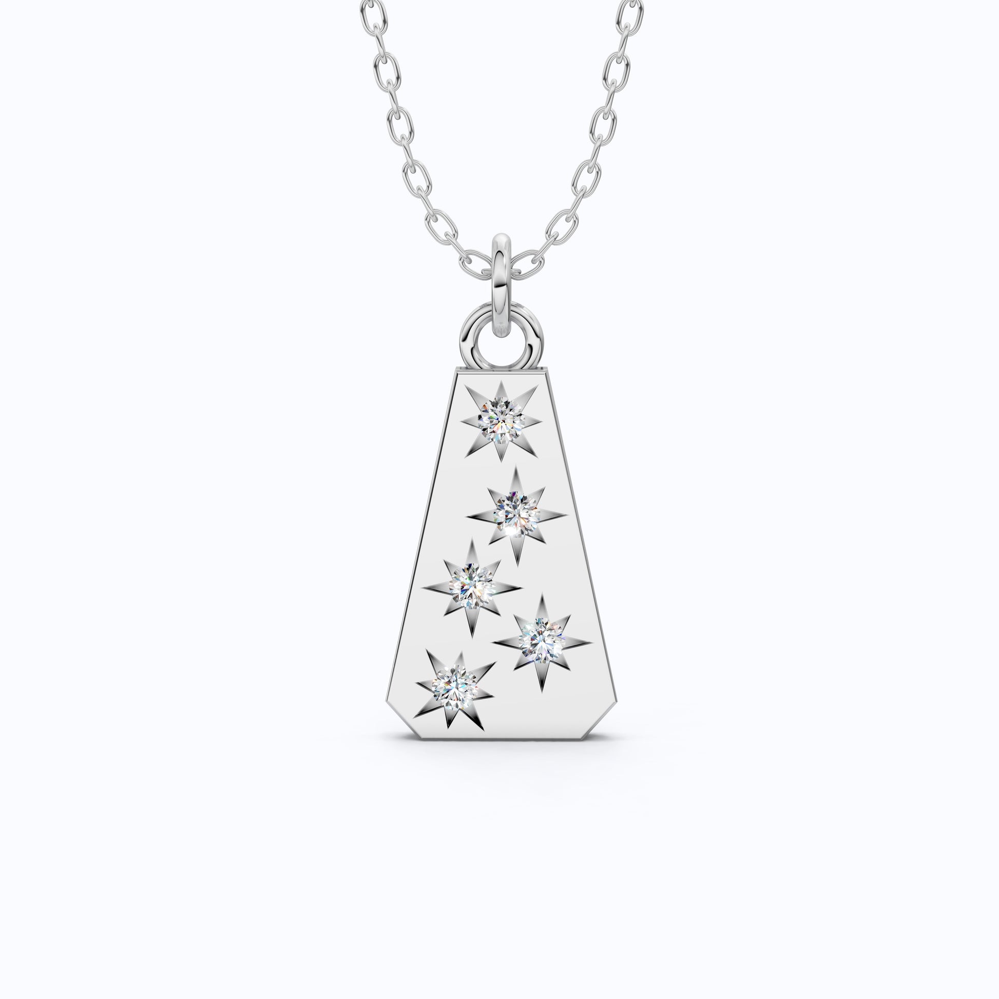 Minimalist Tapered Rectangle Star Engraved Tag Everyday Pendant in Lab Grown Diamond-14k Solid Gold, Birthday Gift For Women, Wedding Jewelry