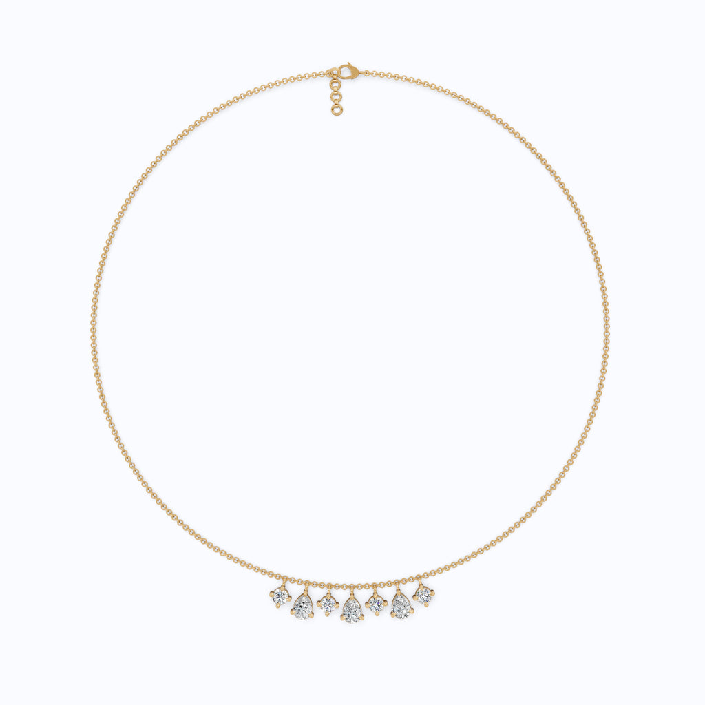 14K Yellow Gold Pear & Round Lab Diamond Solitaire Necklace, 3.37 TCW – Modern Bridal Jewelry, Gift for Her, Handmade Necklace