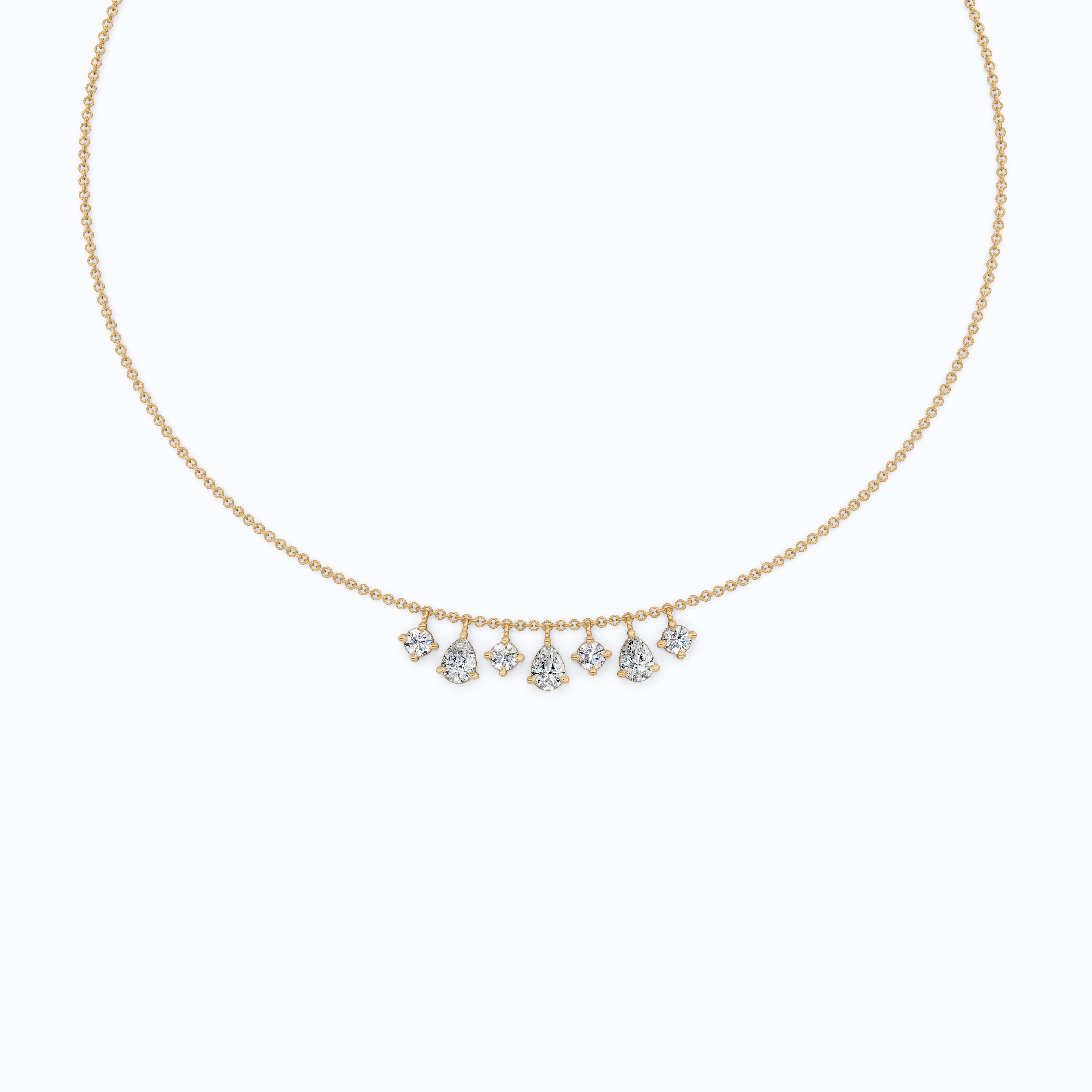 14K Yellow Gold Pear & Round Lab Diamond Solitaire Necklace, 3.37 TCW – Modern Bridal Jewelry, Gift for Her, Handmade Necklace