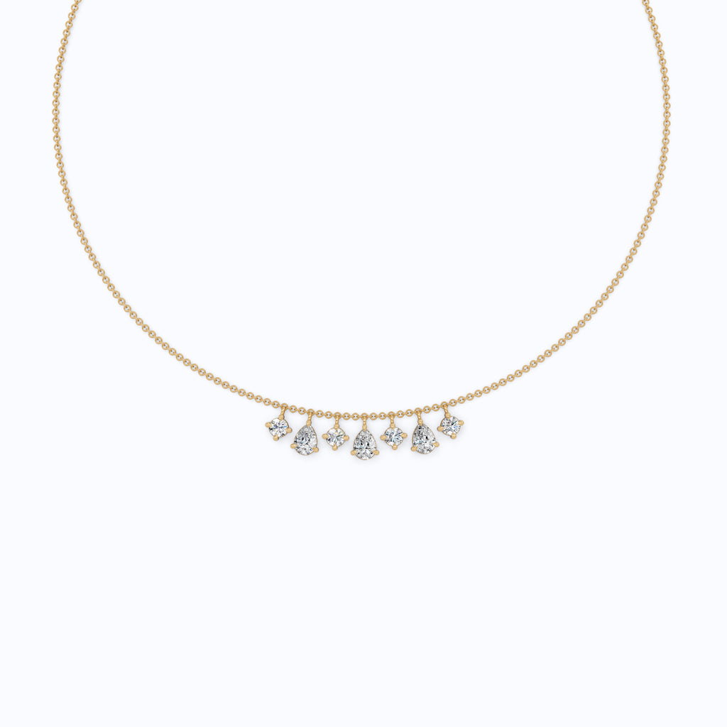 14K Yellow Gold Pear & Round Lab Diamond Solitaire Necklace, 3.37 TCW – Modern Bridal Jewelry, Gift for Her, Handmade Necklace