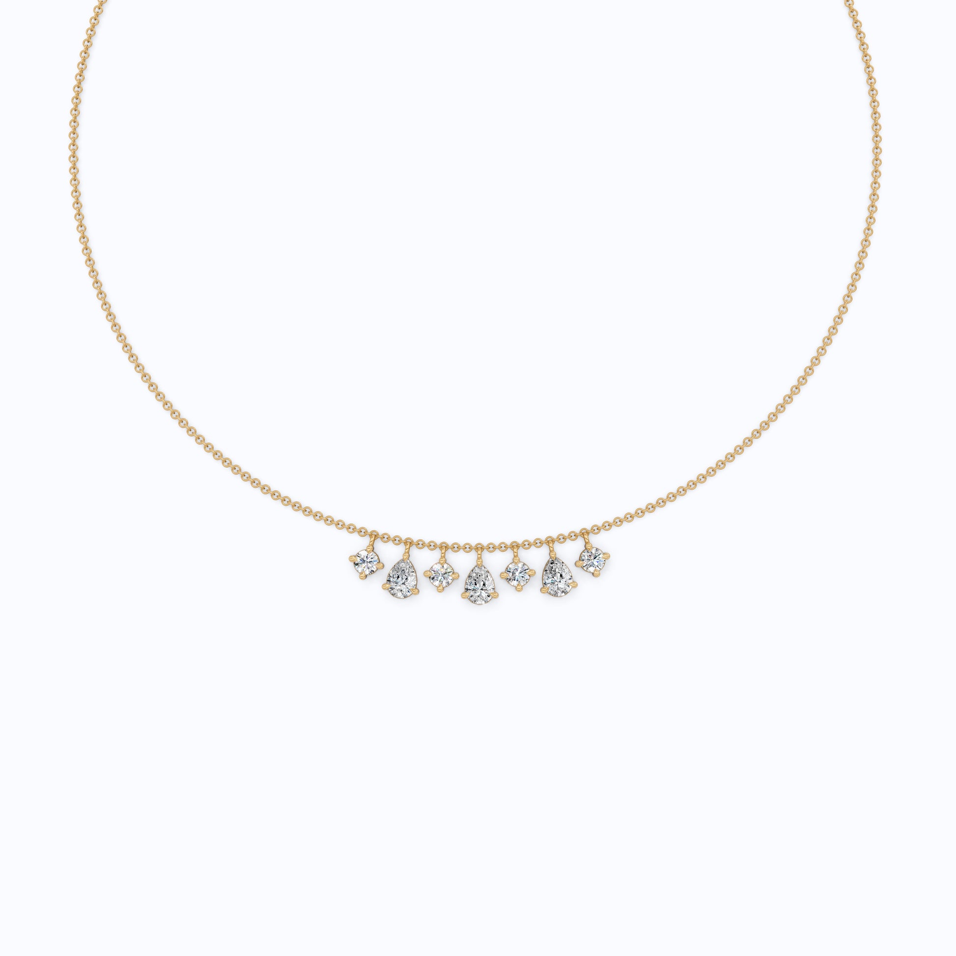 14K Yellow Gold Pear & Round Lab Diamond Solitaire Necklace, 3.37 TCW – Modern Bridal Jewelry, Gift for Her, Handmade Necklace